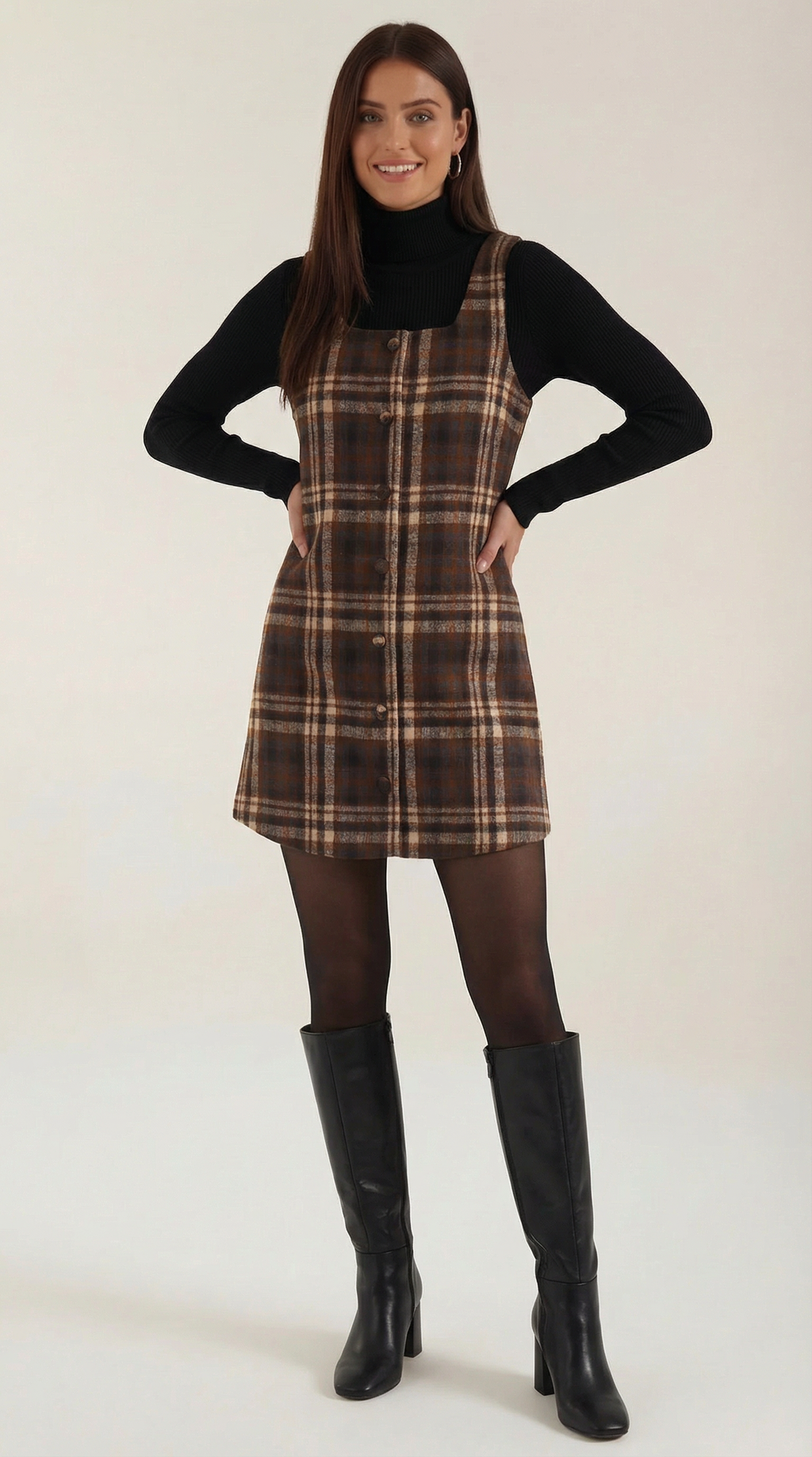Plaid Button-Front A-Line Mini Dress
