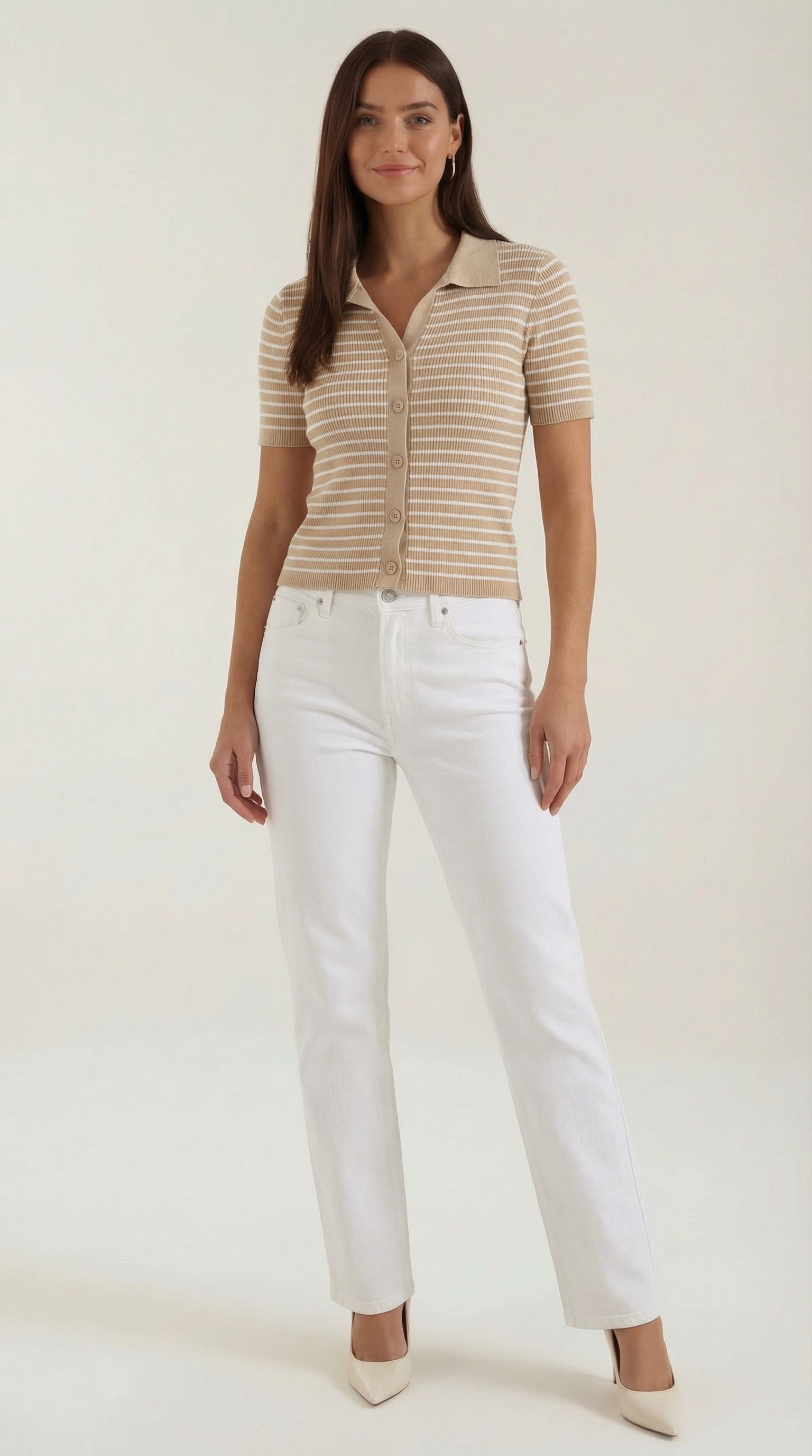 Striped Cropped Polo Top