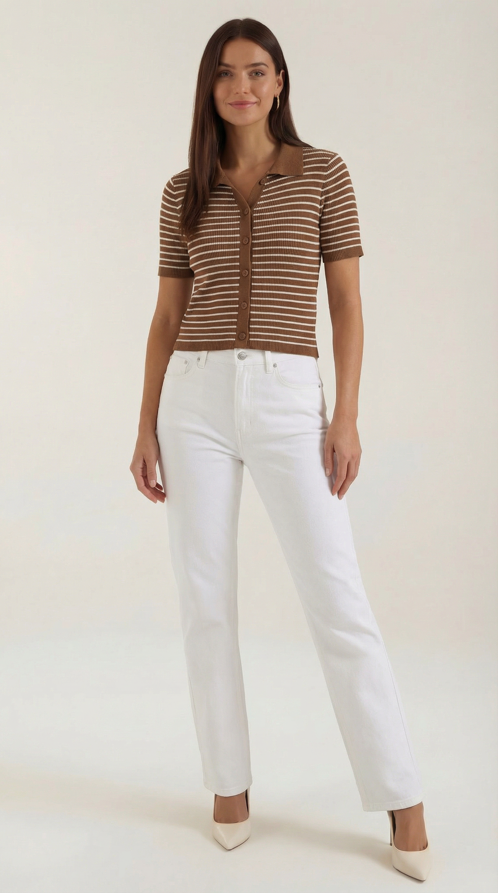 Striped Cropped Polo Top