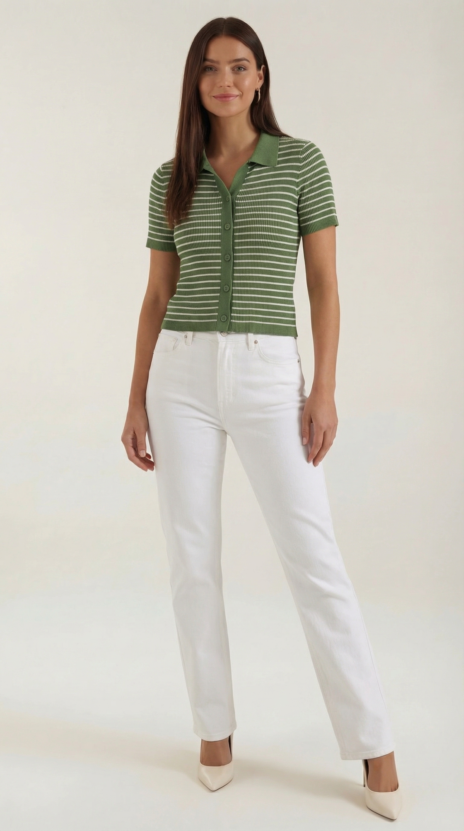 Striped Cropped Polo Top