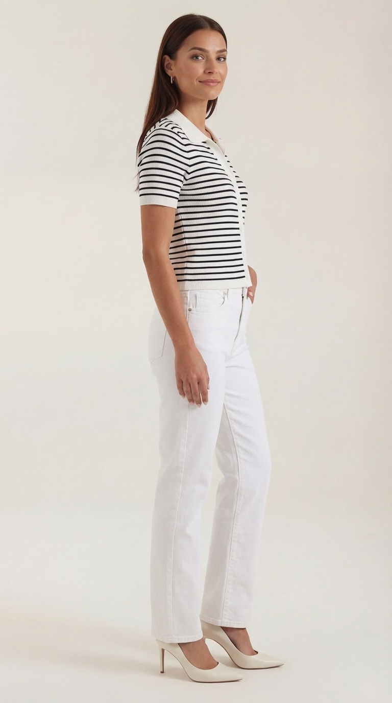 Striped Cropped Polo Top