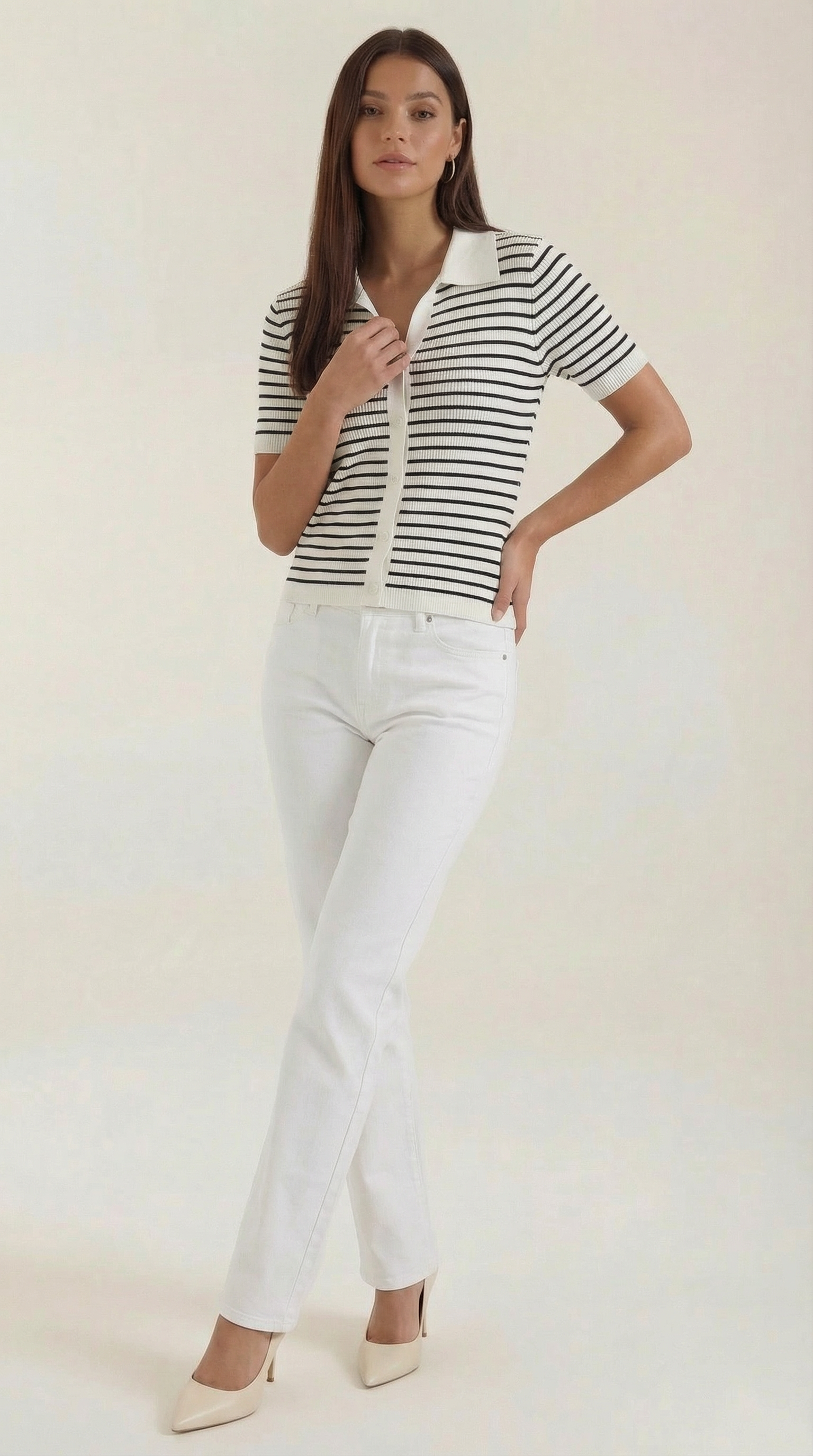 Striped Cropped Polo Top