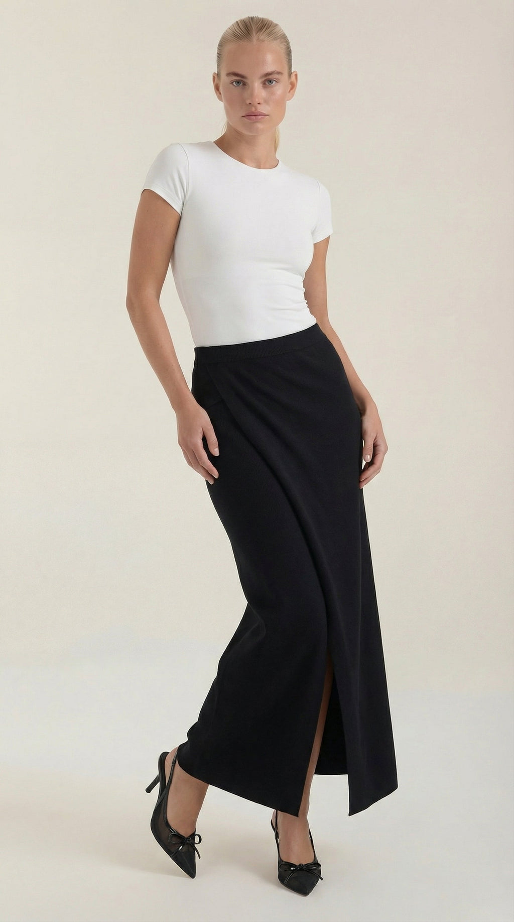 Knit Wrap Midi Skirt