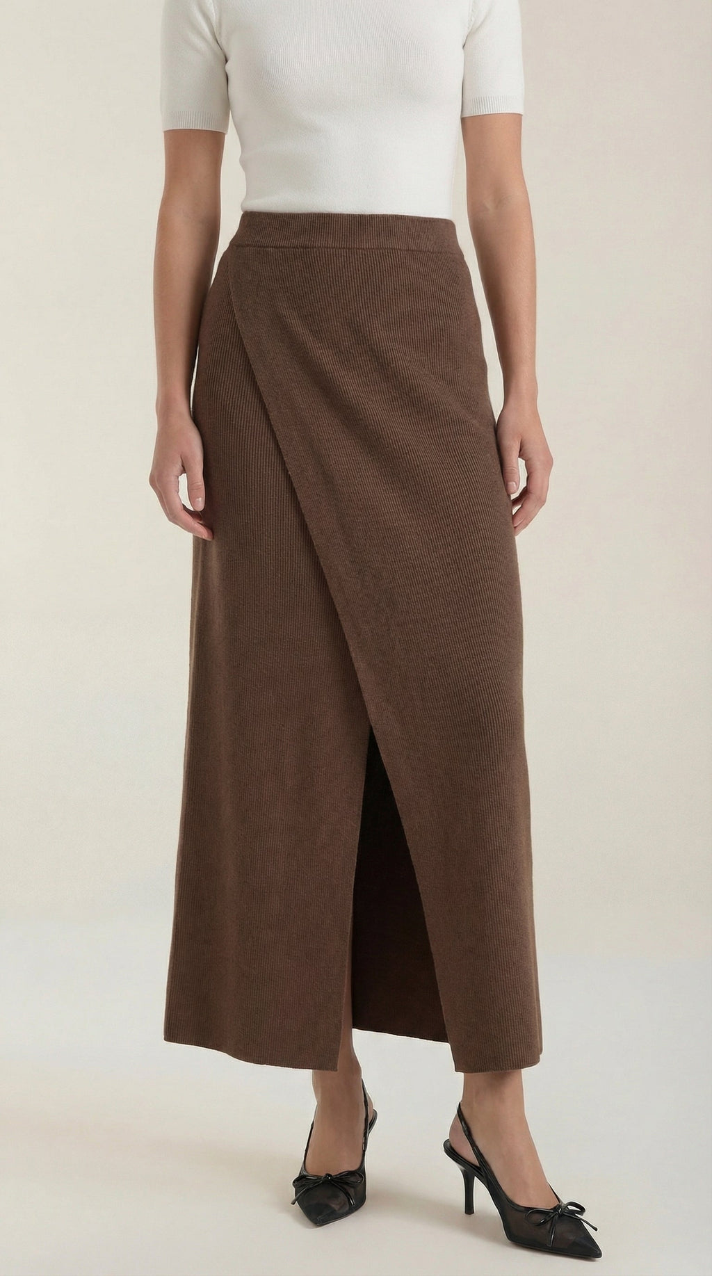 Knit Wrap Midi Skirt