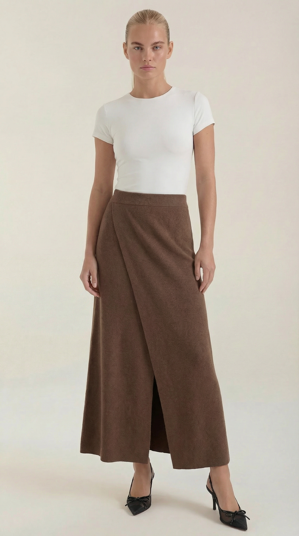 Knit Wrap Midi Skirt