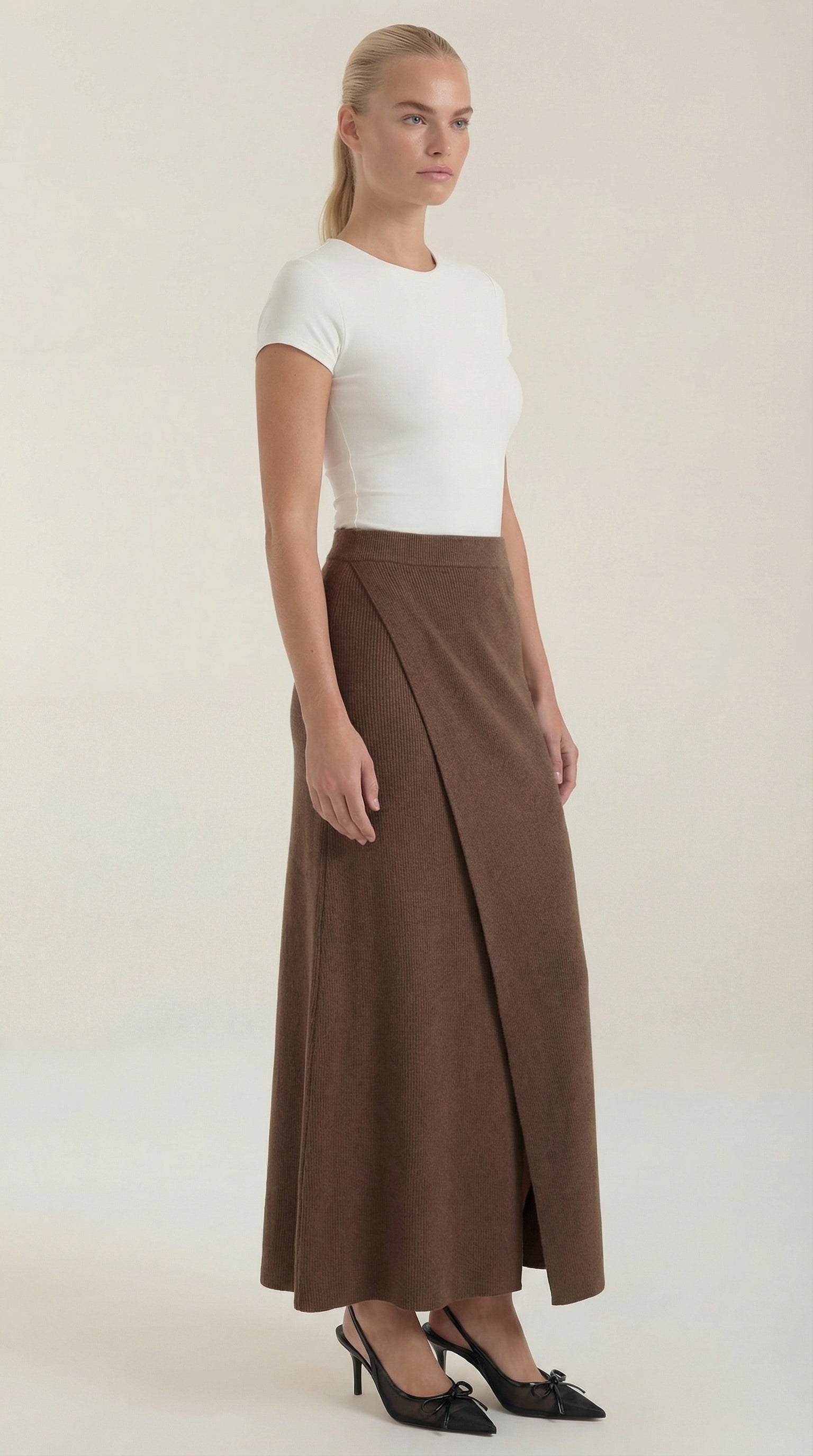 Knit Wrap Midi Skirt
