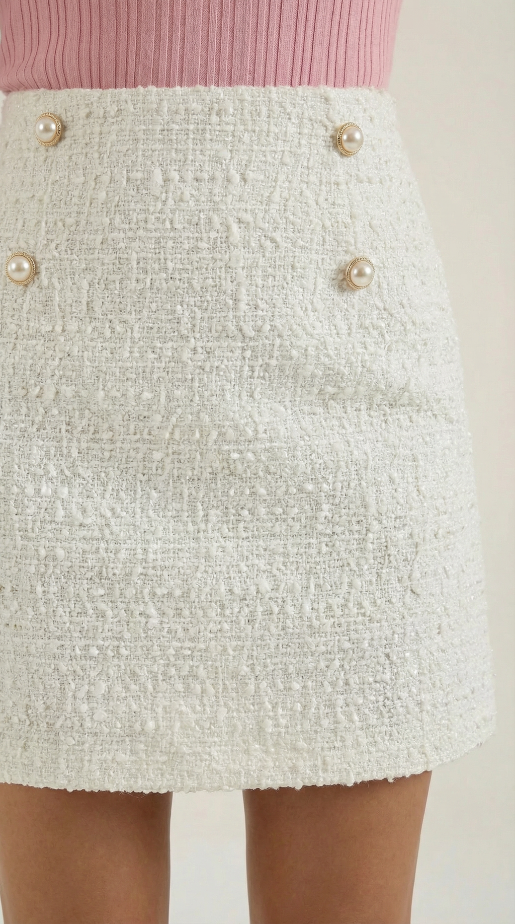 High-Waist Tweed Button Mini Skirt