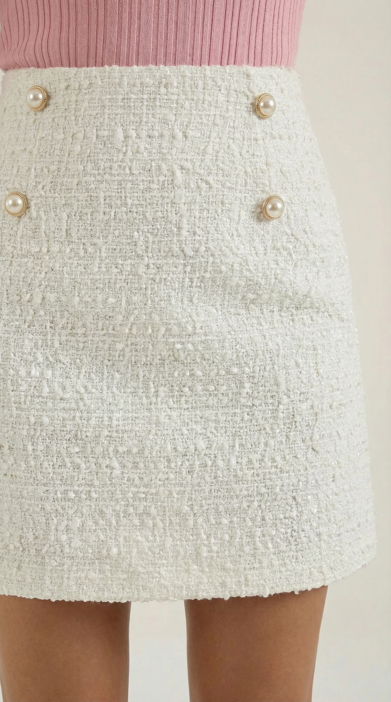 High-Waist Tweed Button Mini Skirt