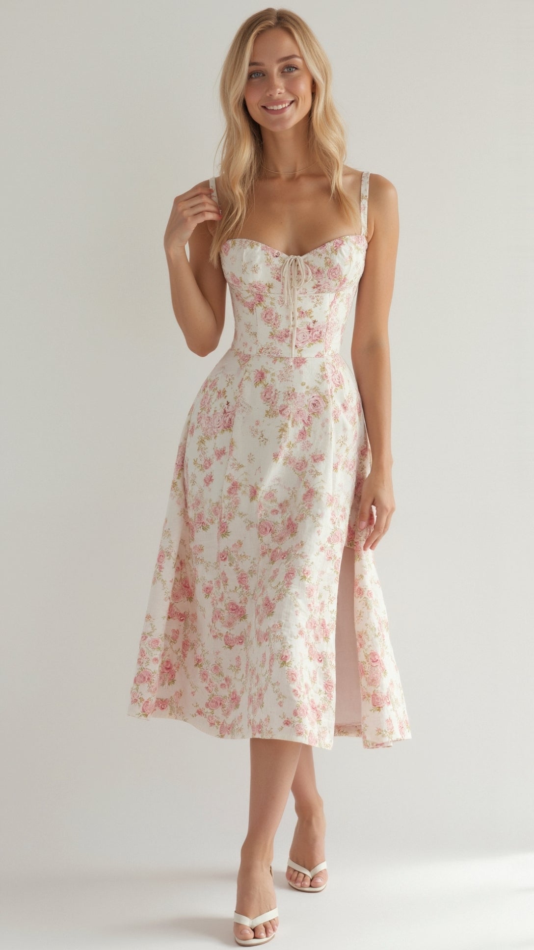 Lace Up Floral Midi Sundress