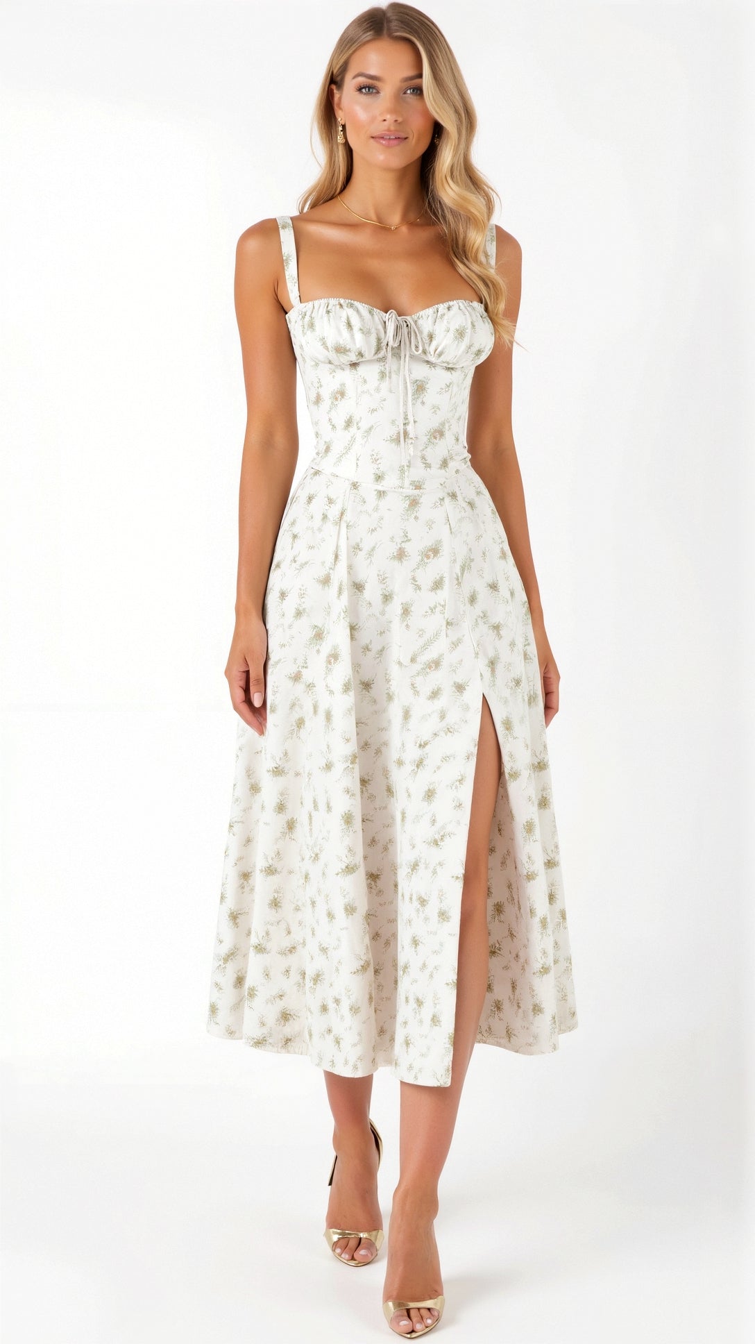 Lace Up Floral Midi Sundress