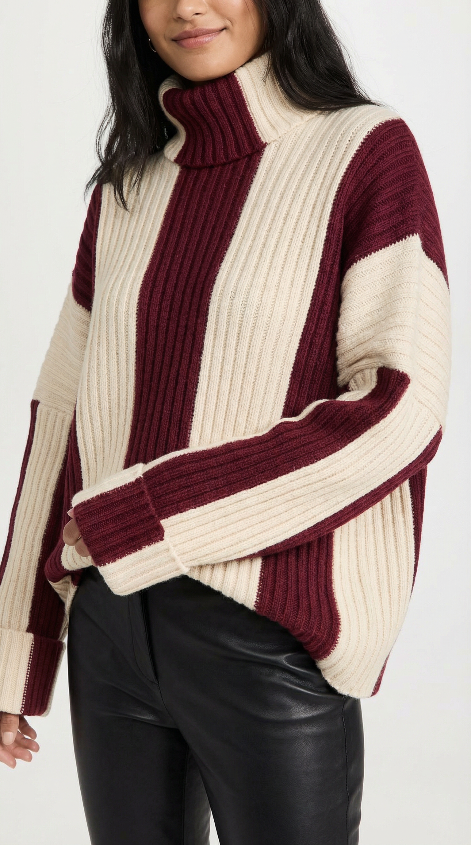 Oversized Striped Roll Neck Sweater