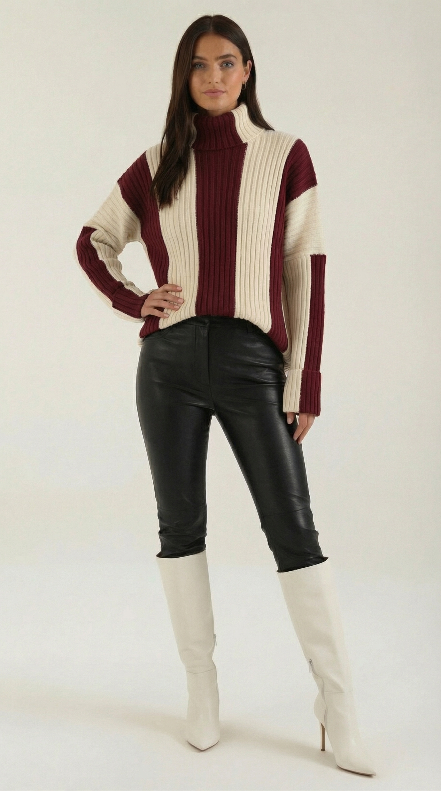Oversized Striped Roll Neck Sweater