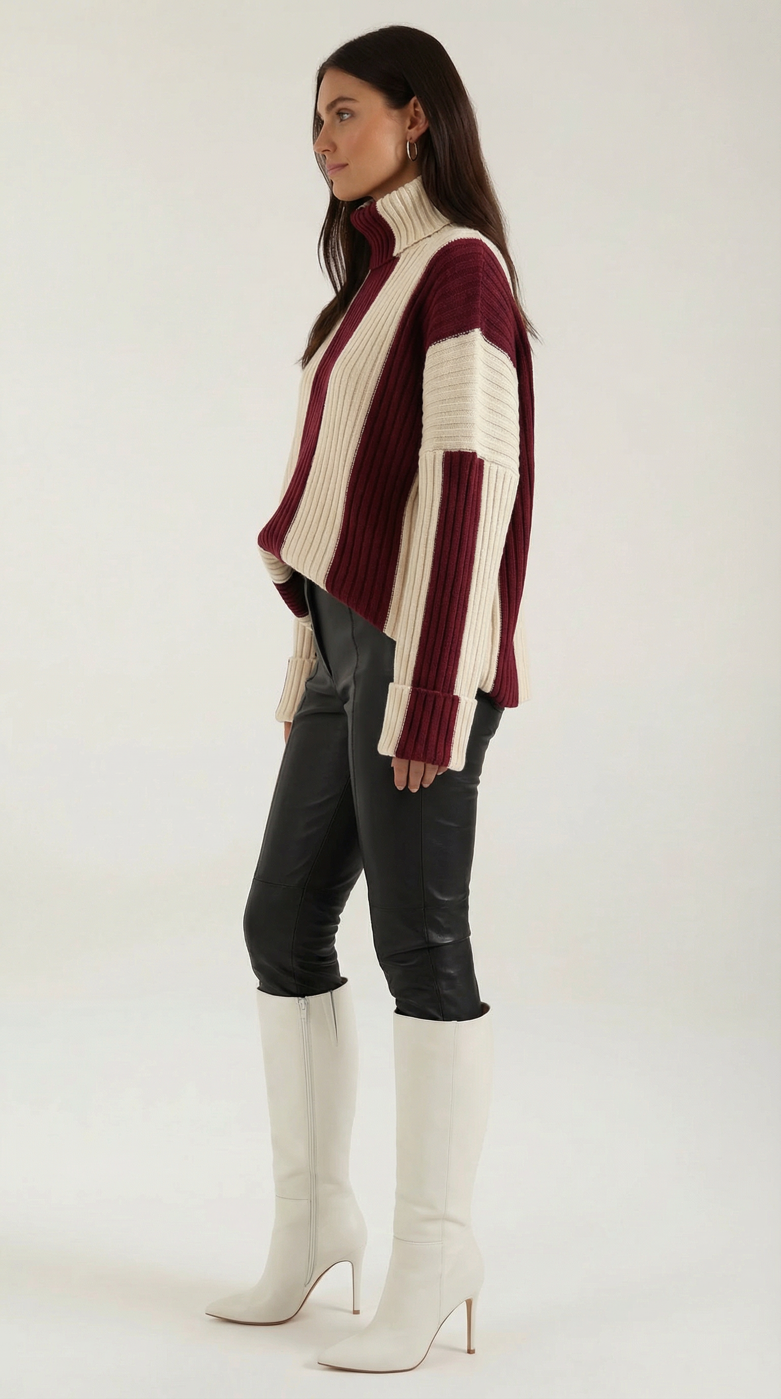 Oversized Striped Roll Neck Sweater