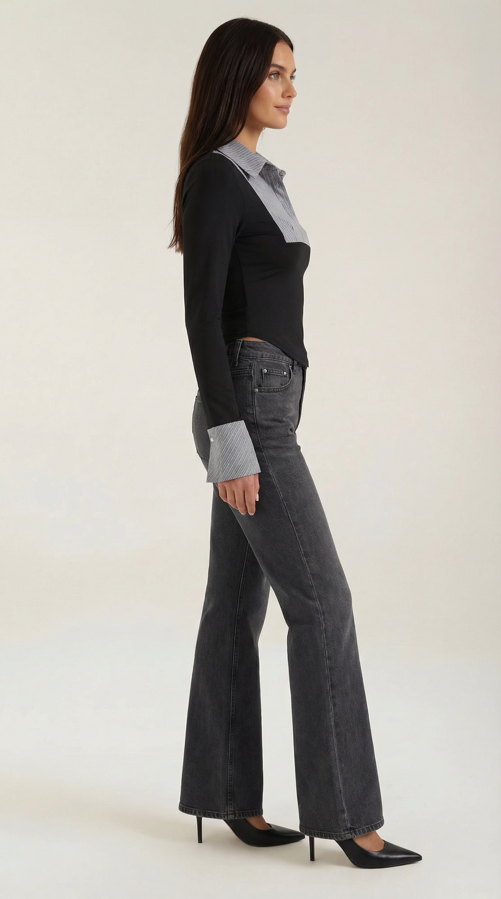 Pleated Bib Long Sleeve Top
