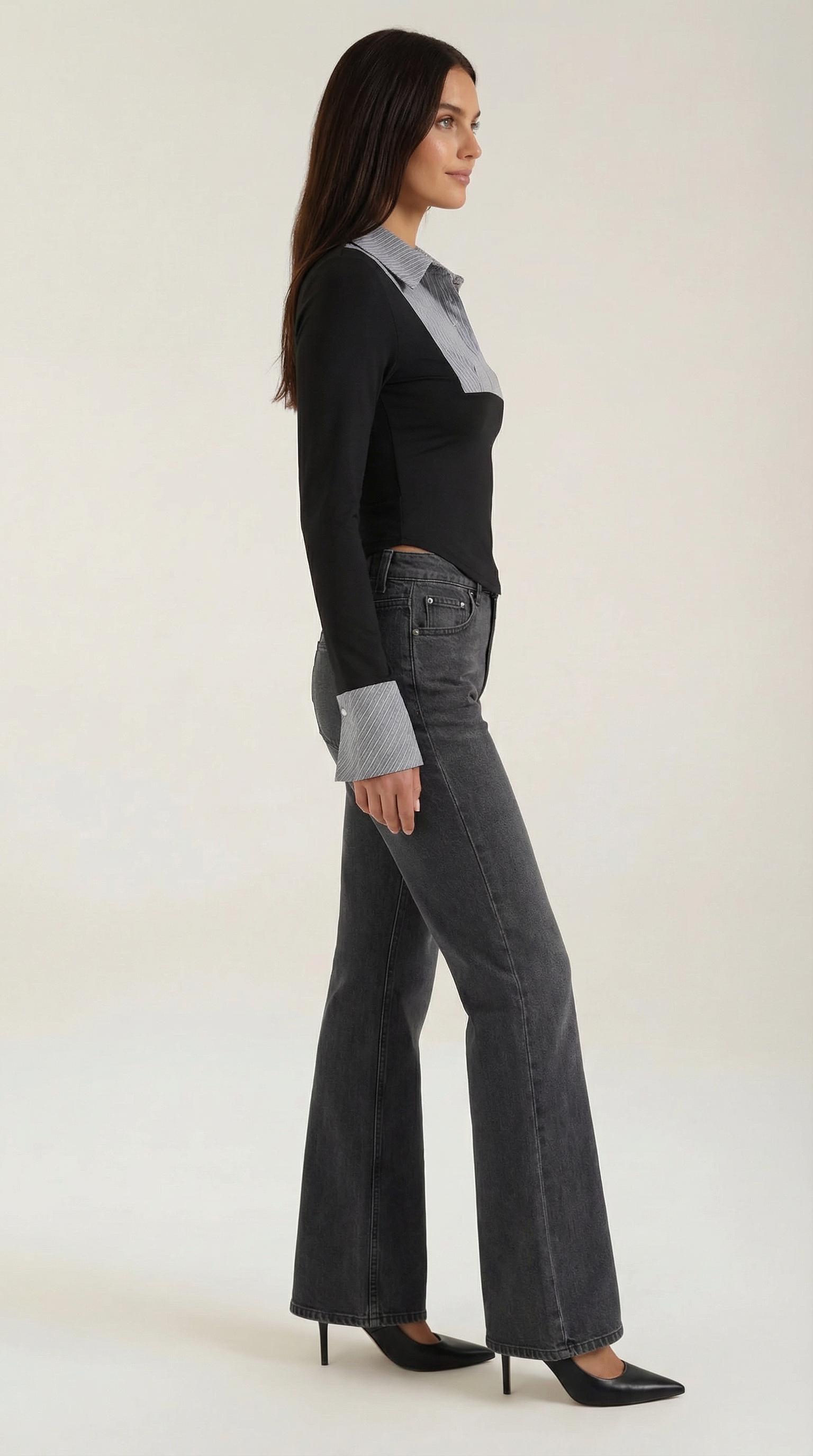 Pleated Bib Long Sleeve Top