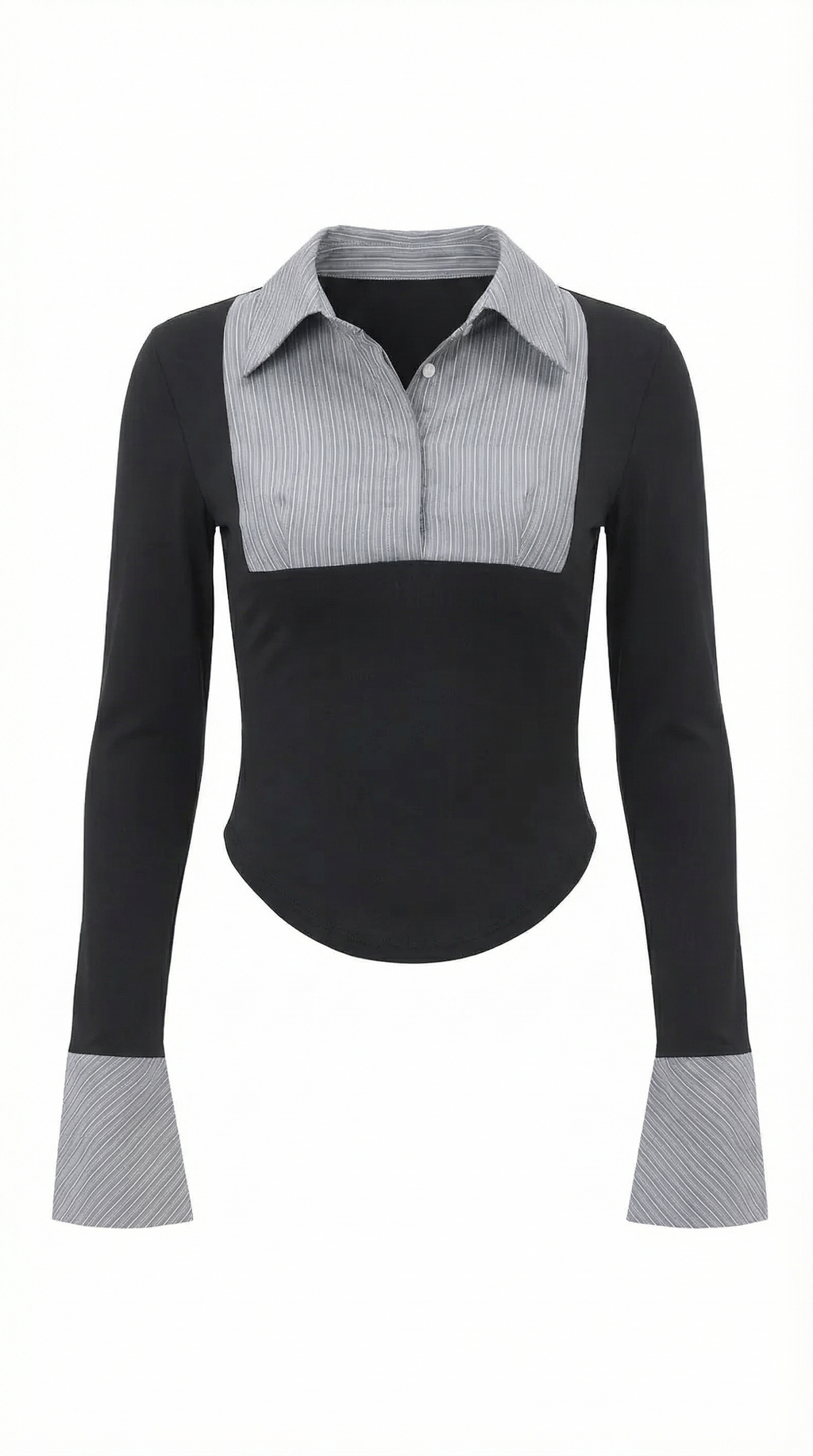 Pleated Bib Long Sleeve Top