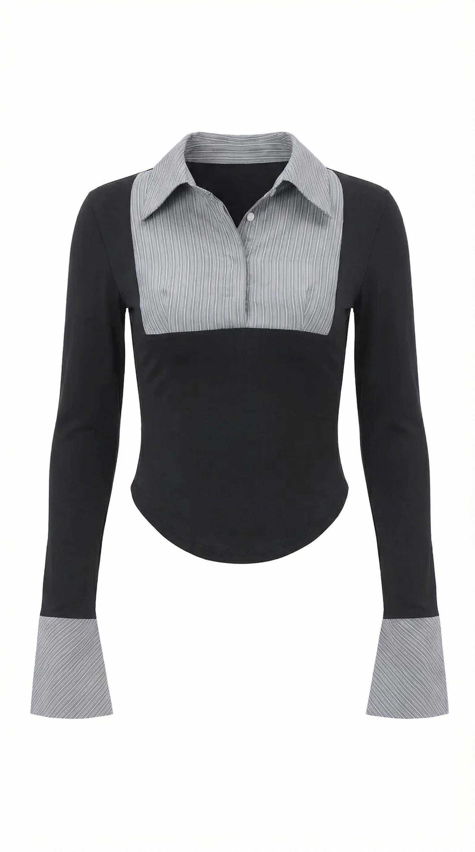 Pleated Bib Long Sleeve Top