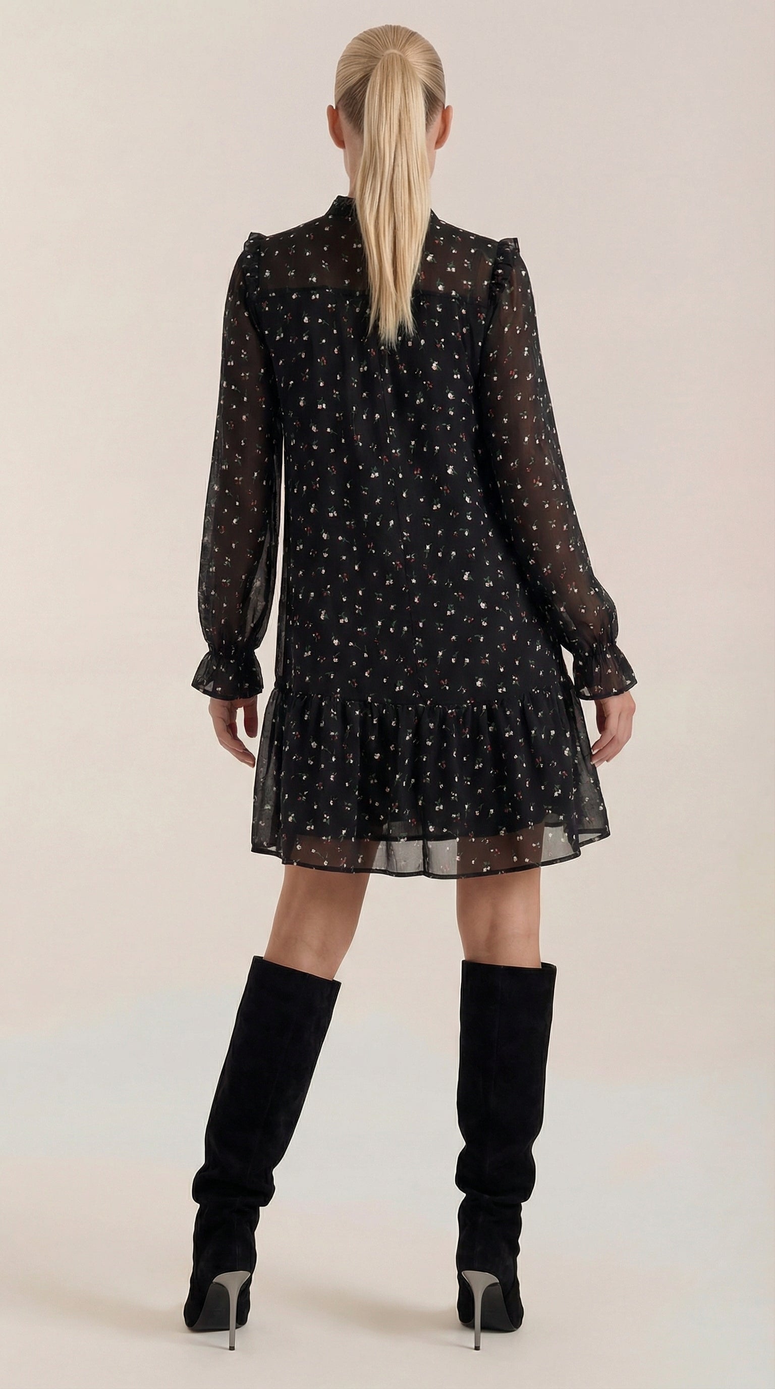 Ruffle Trim Metallic Dot Mini Dress