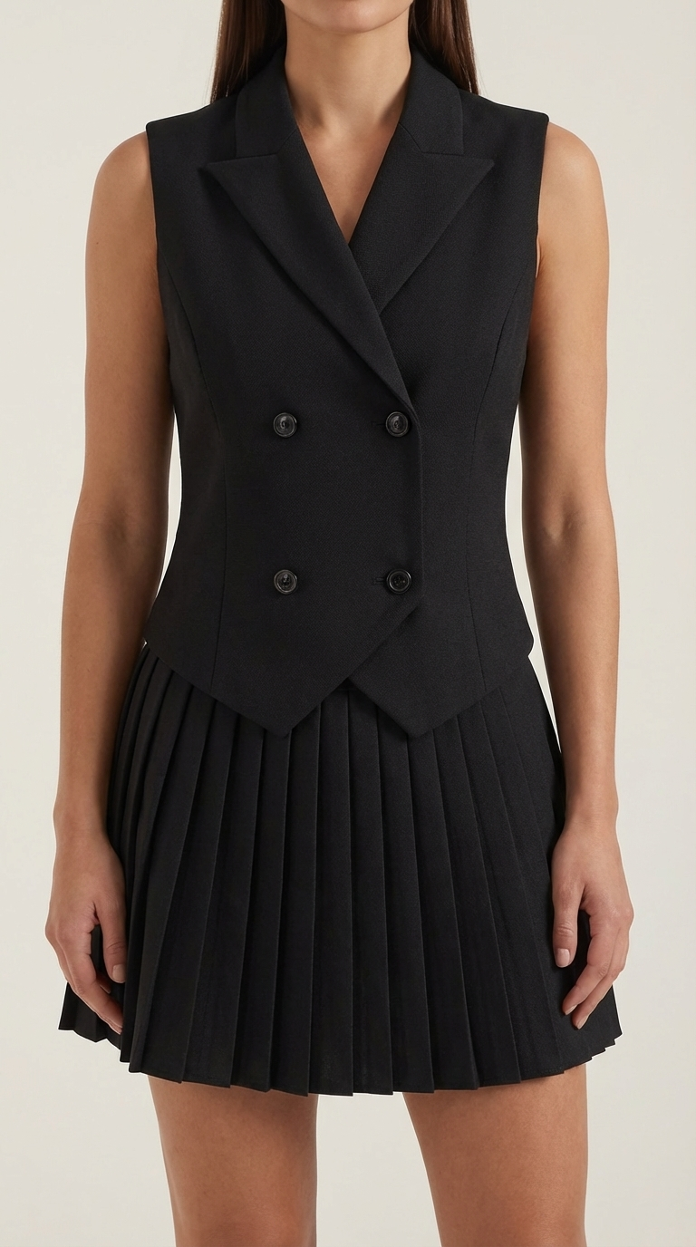 Blazer Vest and Pleated Skirt Set