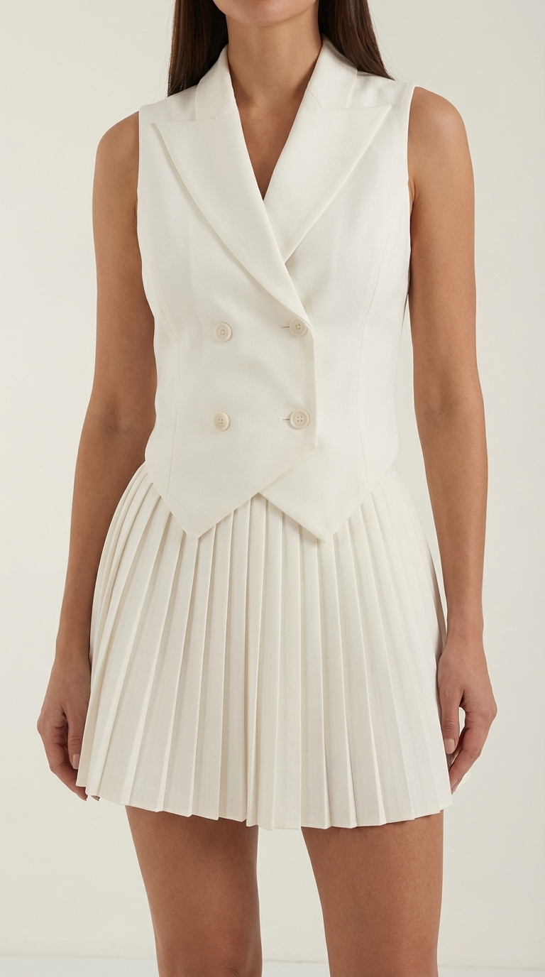 Blazer Vest and Pleated Skirt Set