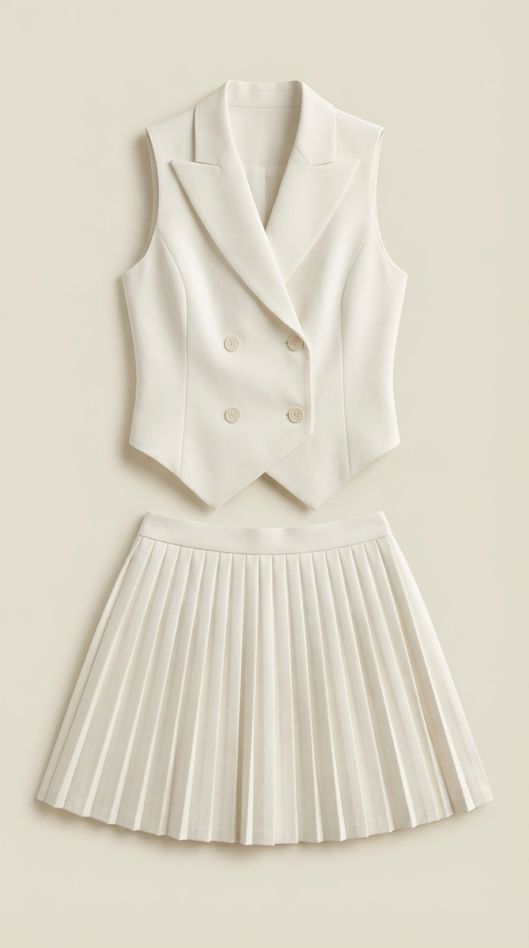 Blazer Vest and Pleated Skirt Set