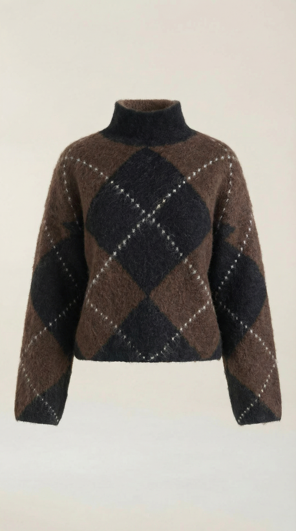 Oversized Argyle Turtleneck Sweater