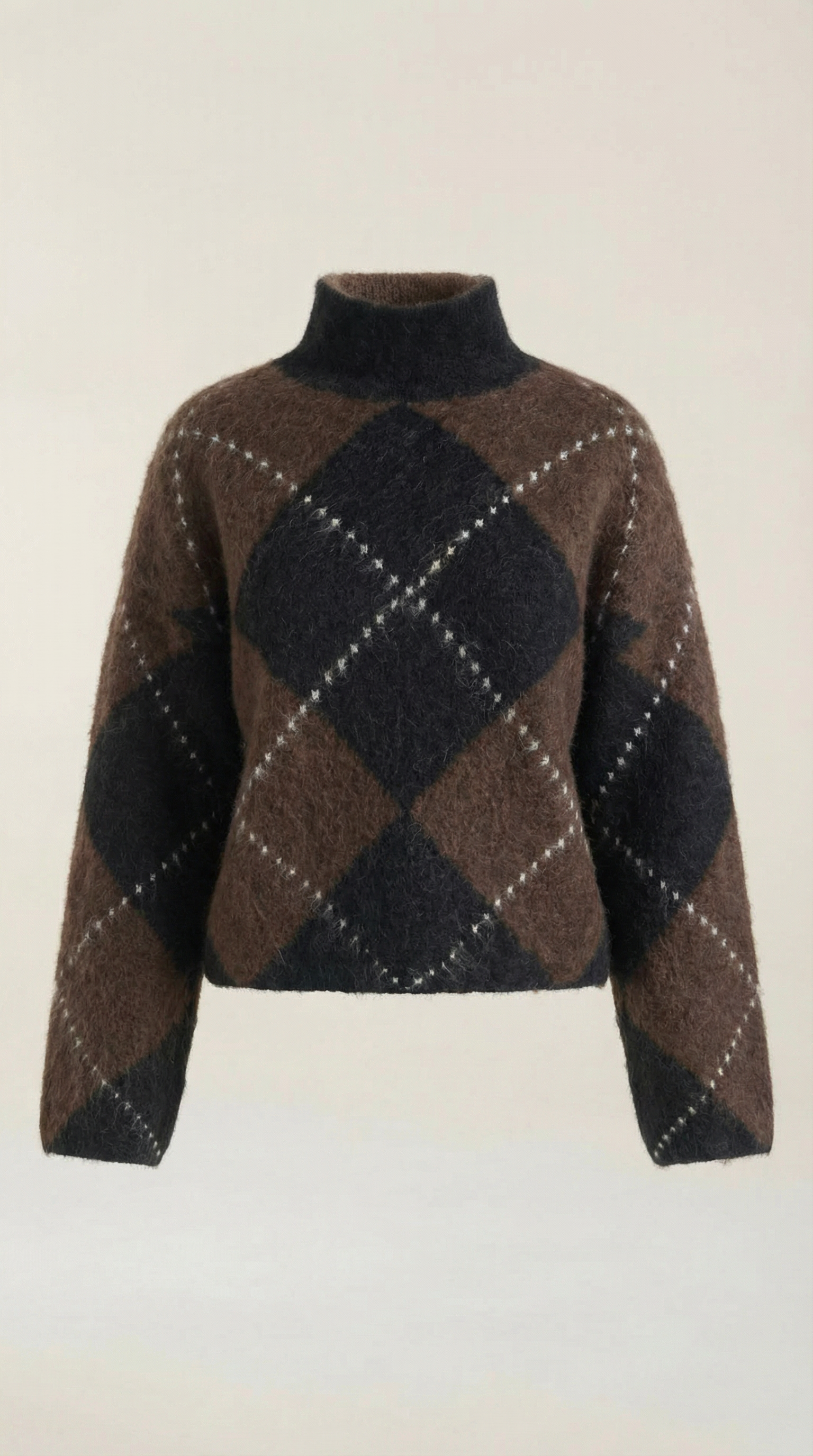 Oversized Argyle Turtleneck Sweater