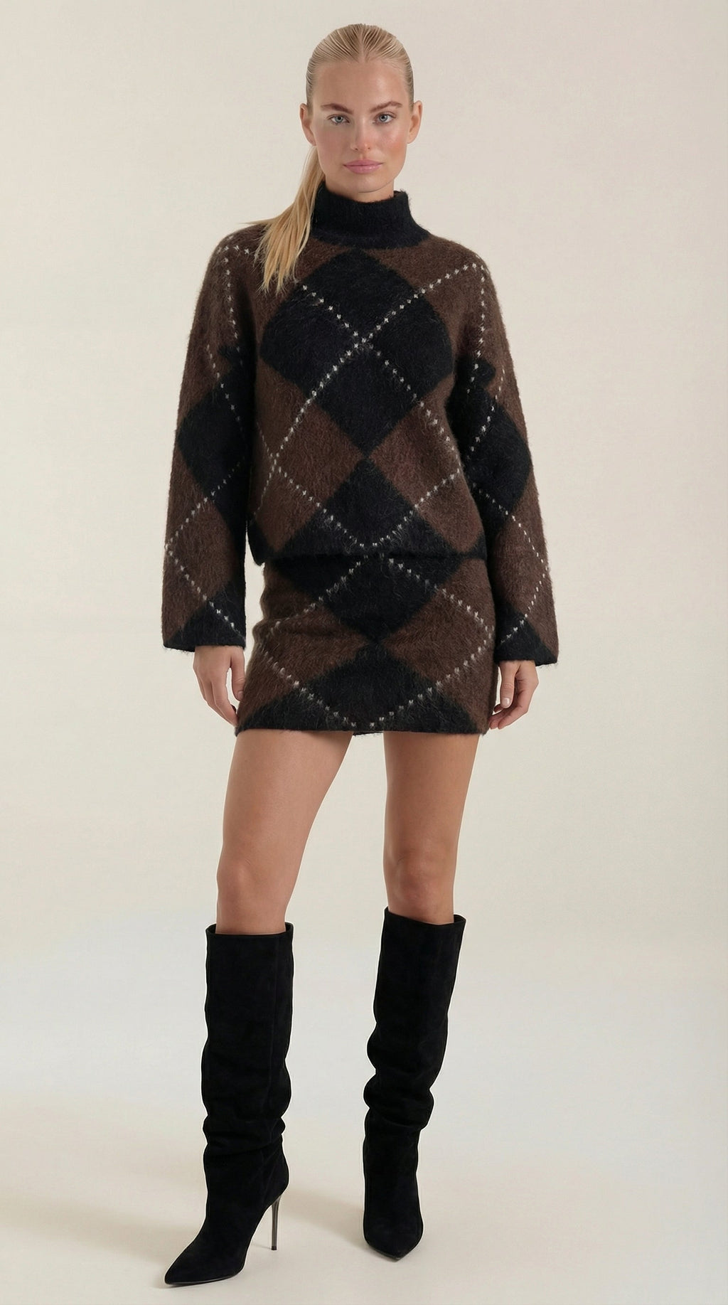 Oversized Argyle Turtleneck Sweater