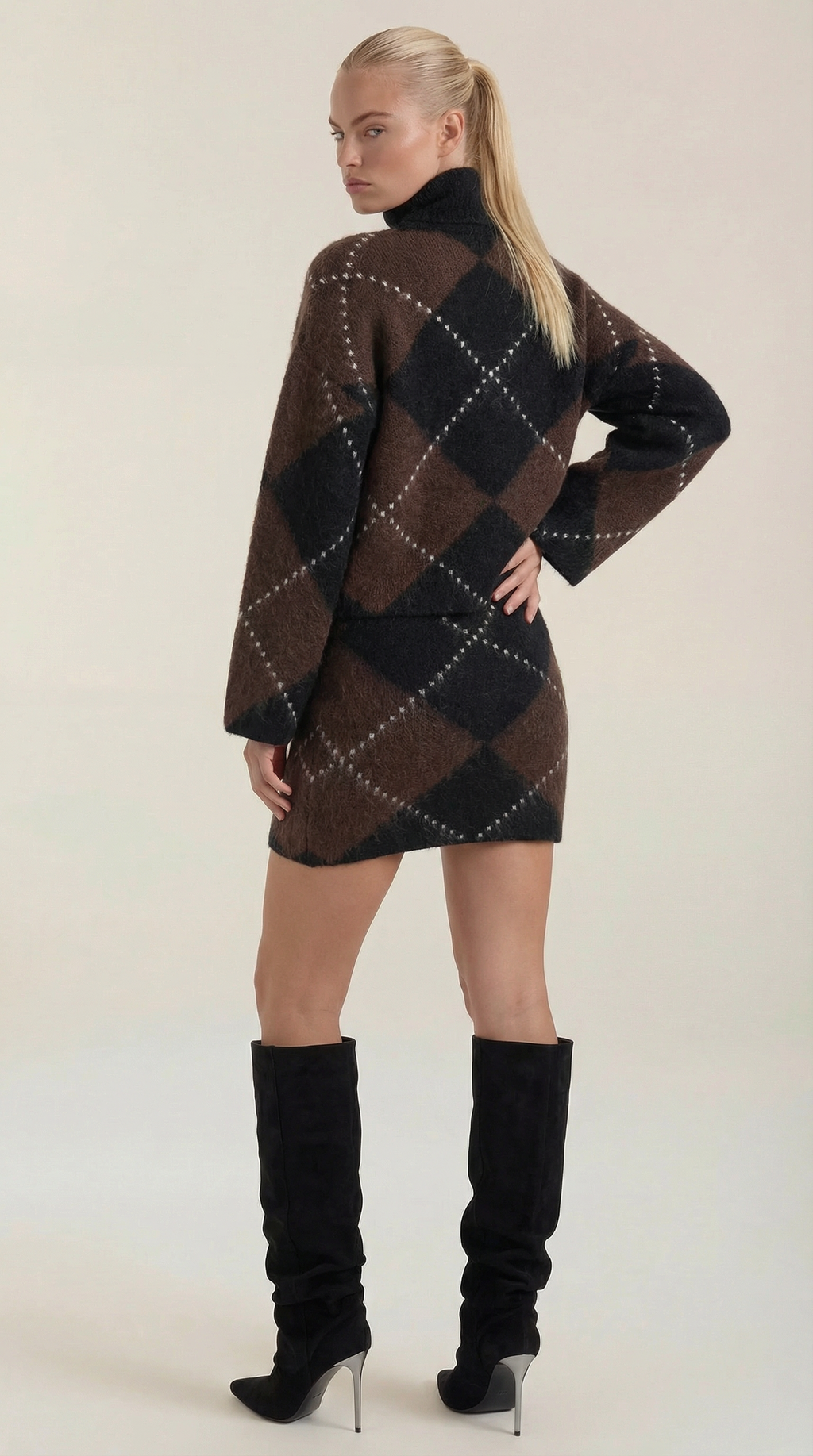 Oversized Argyle Turtleneck Sweater