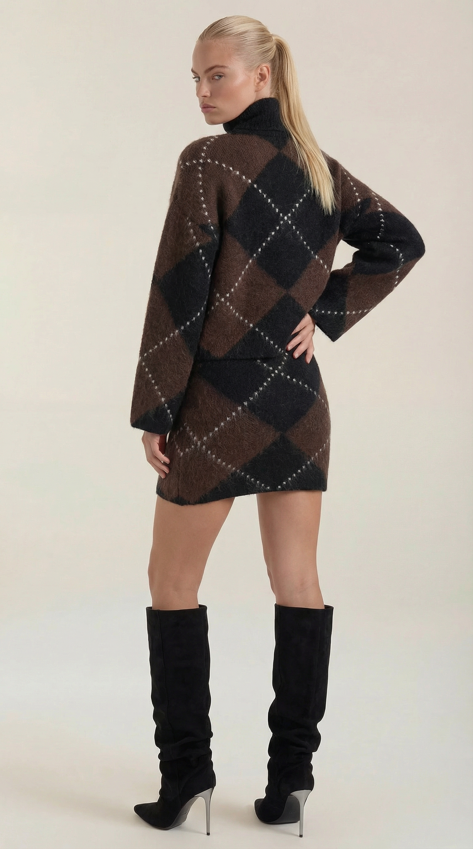 Oversized Argyle Turtleneck Sweater