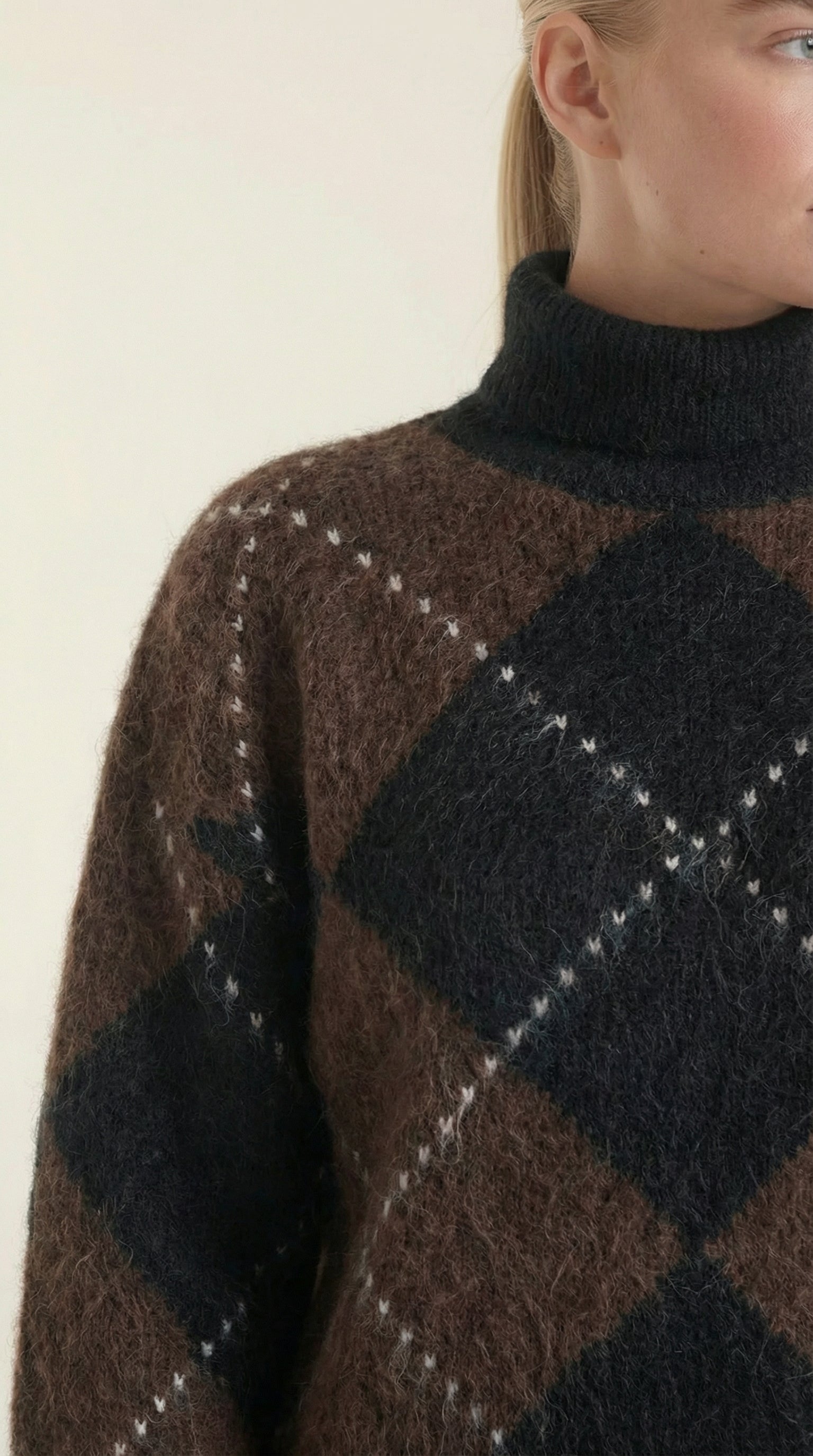Oversized Argyle Turtleneck Sweater