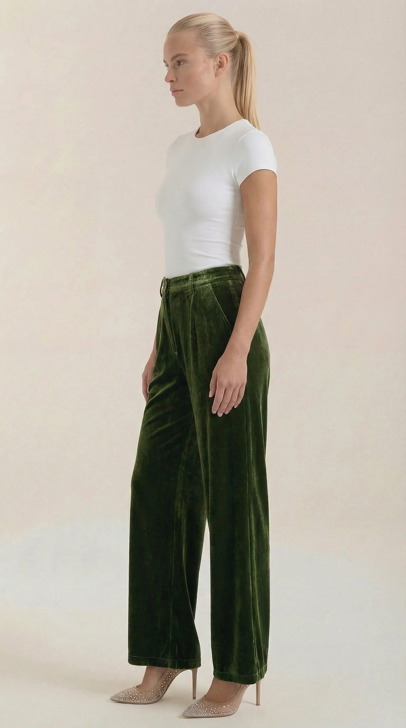 High-Waist Velvet Wide-Leg Trousers