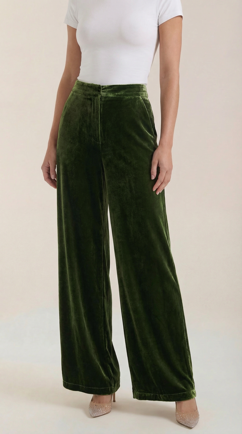 High-Waist Velvet Wide-Leg Trousers