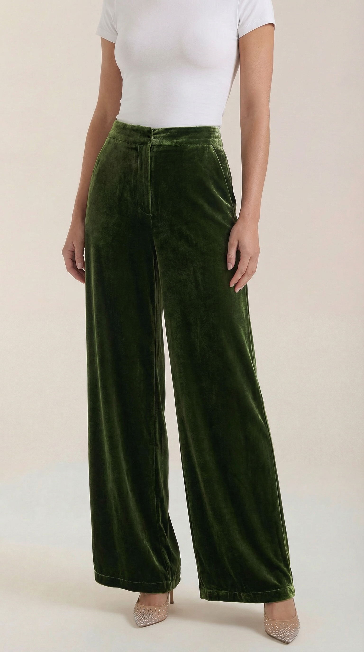 High-Waist Velvet Wide-Leg Trousers