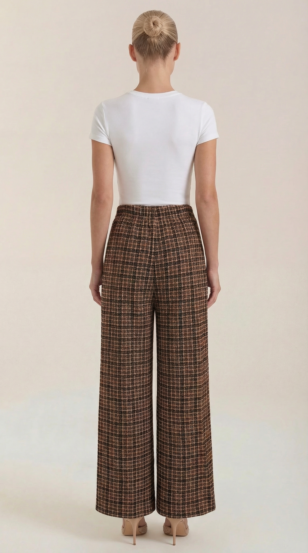High-Waist Plaid Wide-Leg Trousers