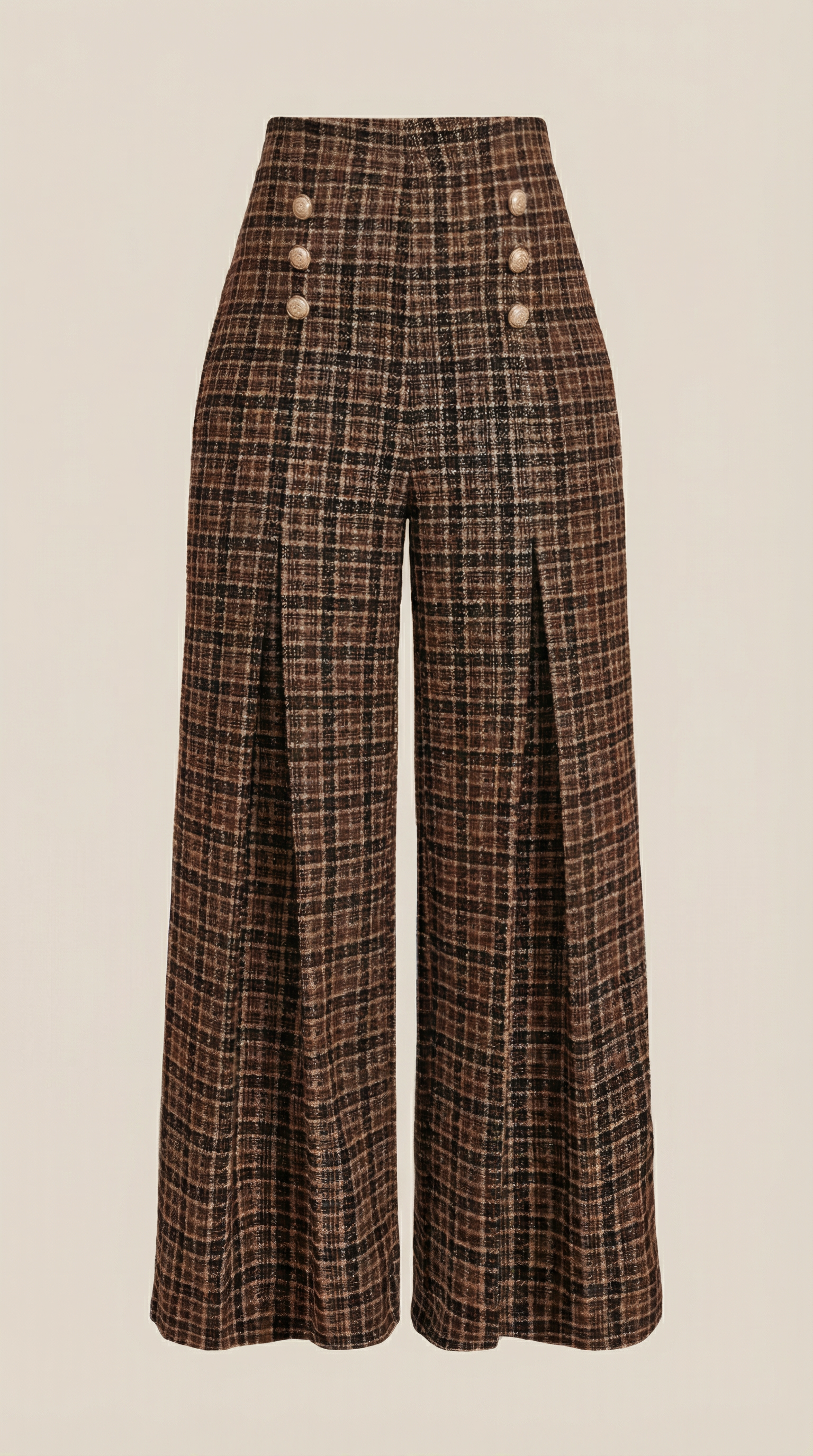 High-Waist Plaid Wide-Leg Trousers