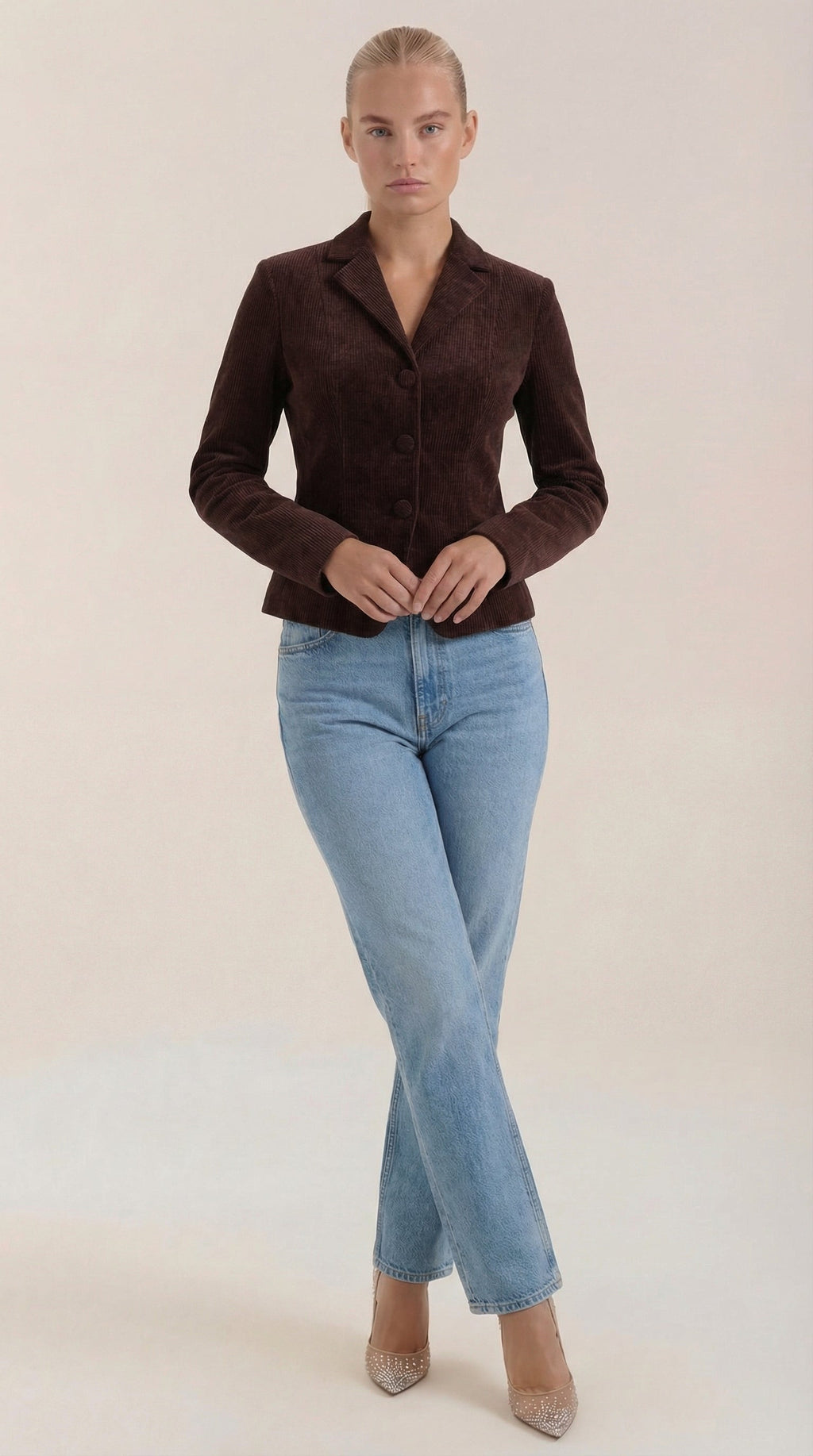 Tailored Velvet Button-Front Jacket