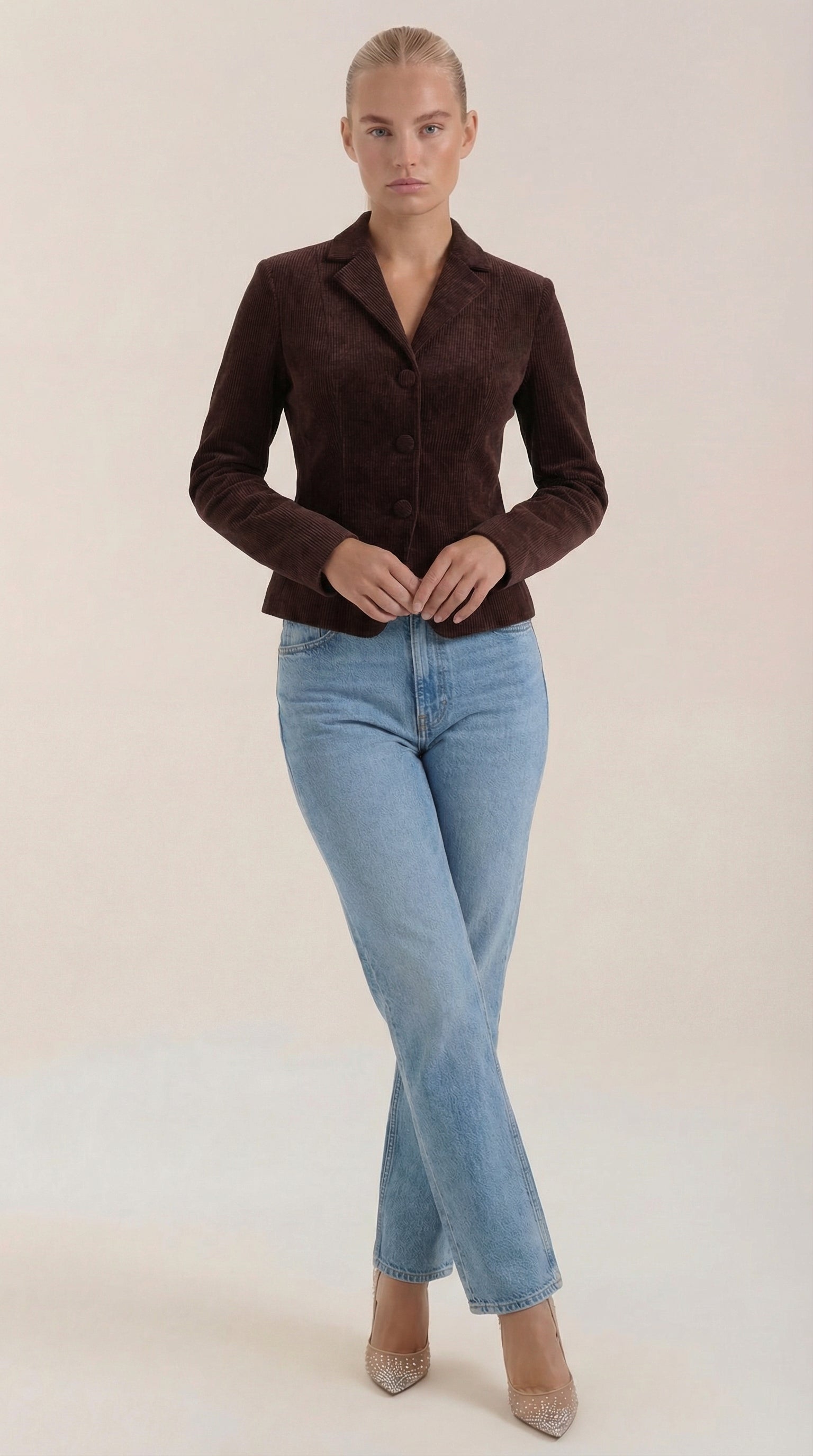 Tailored Velvet Button-Front Jacket