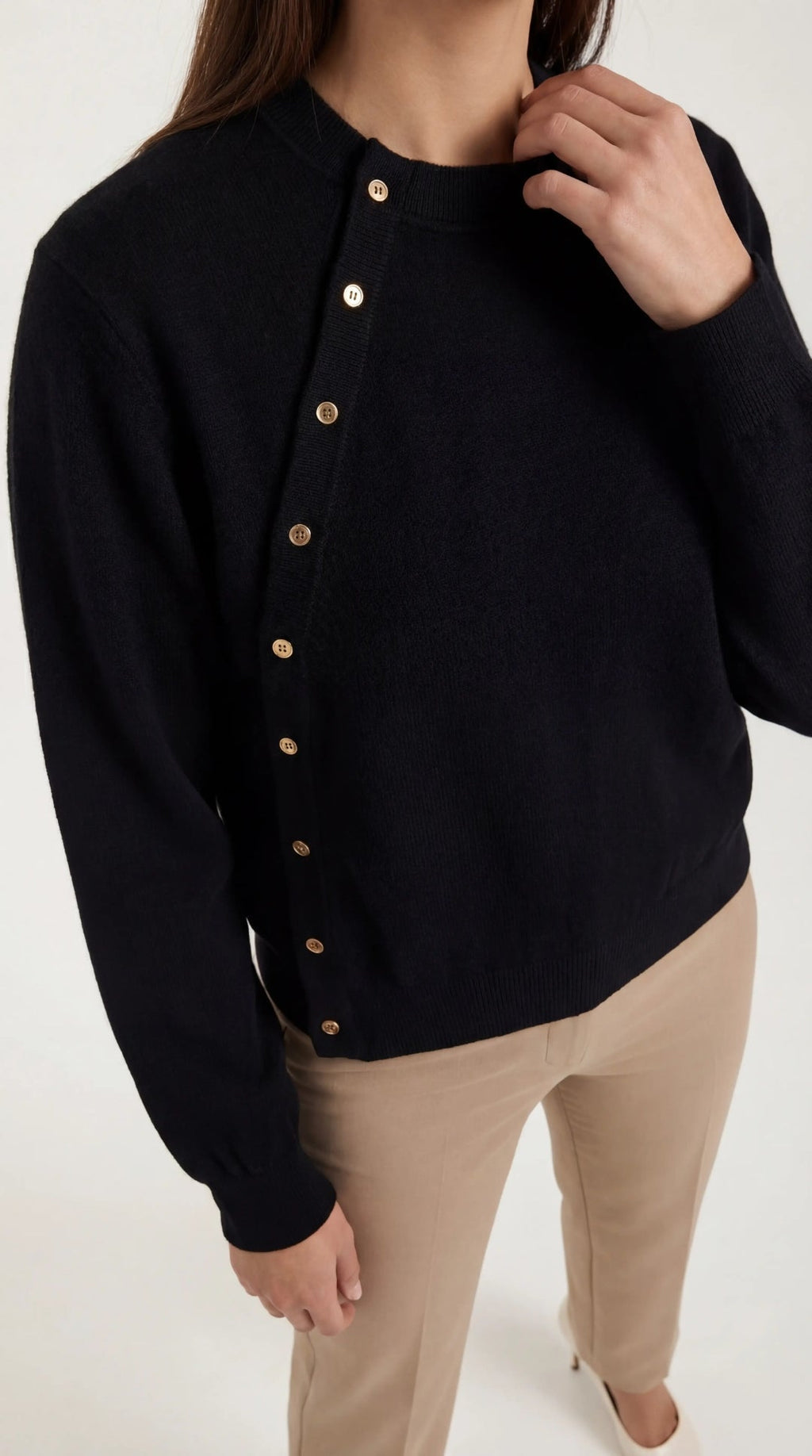 Asymmetric Button Wool-Blend Top