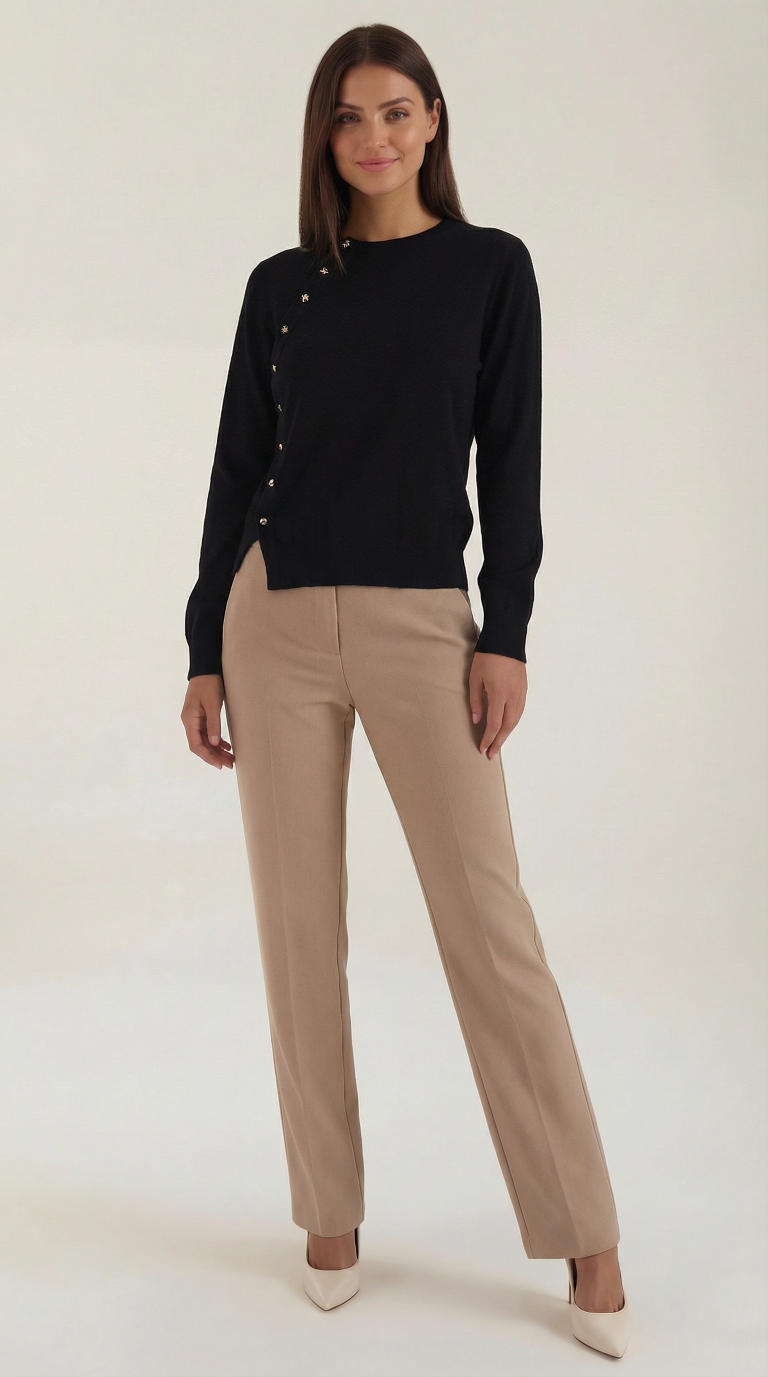 Asymmetric Button Wool-Blend Top