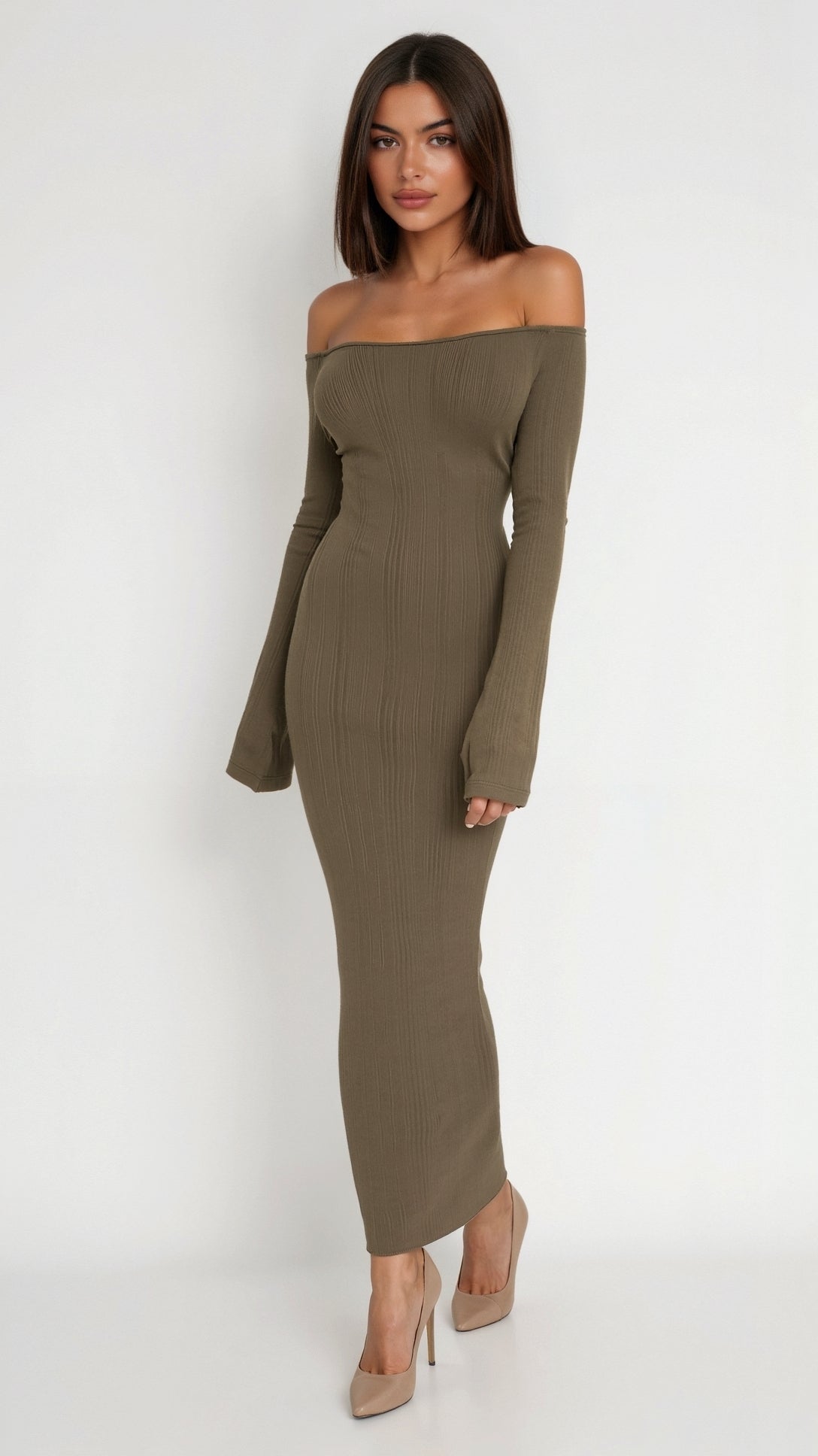 Ribbed Off-Shoulder Maxi Dress