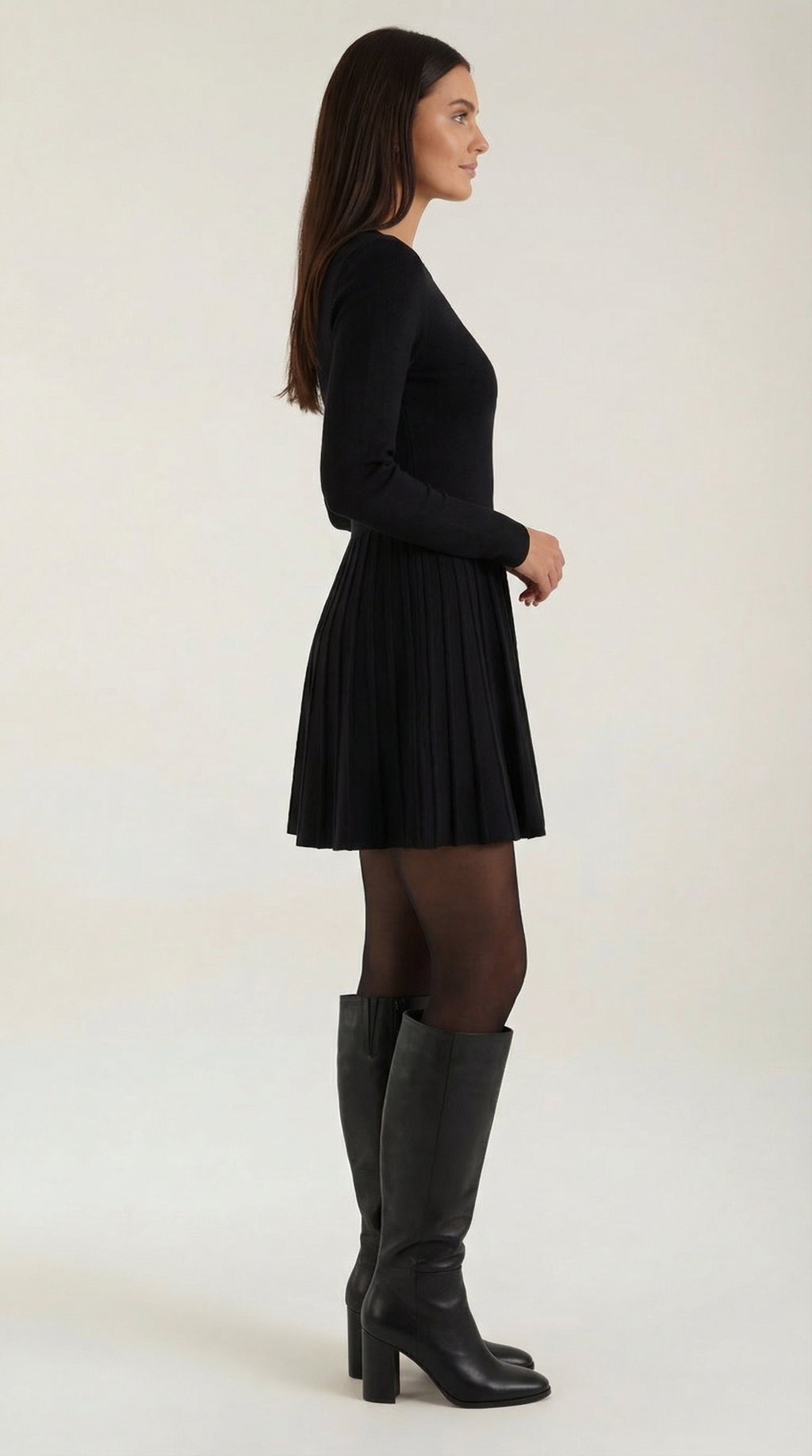 Long Sleeve Pleated Mini Dress