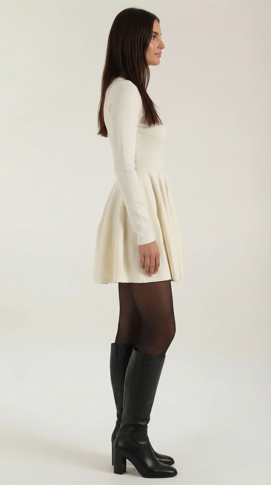 Long Sleeve Pleated Mini Dress