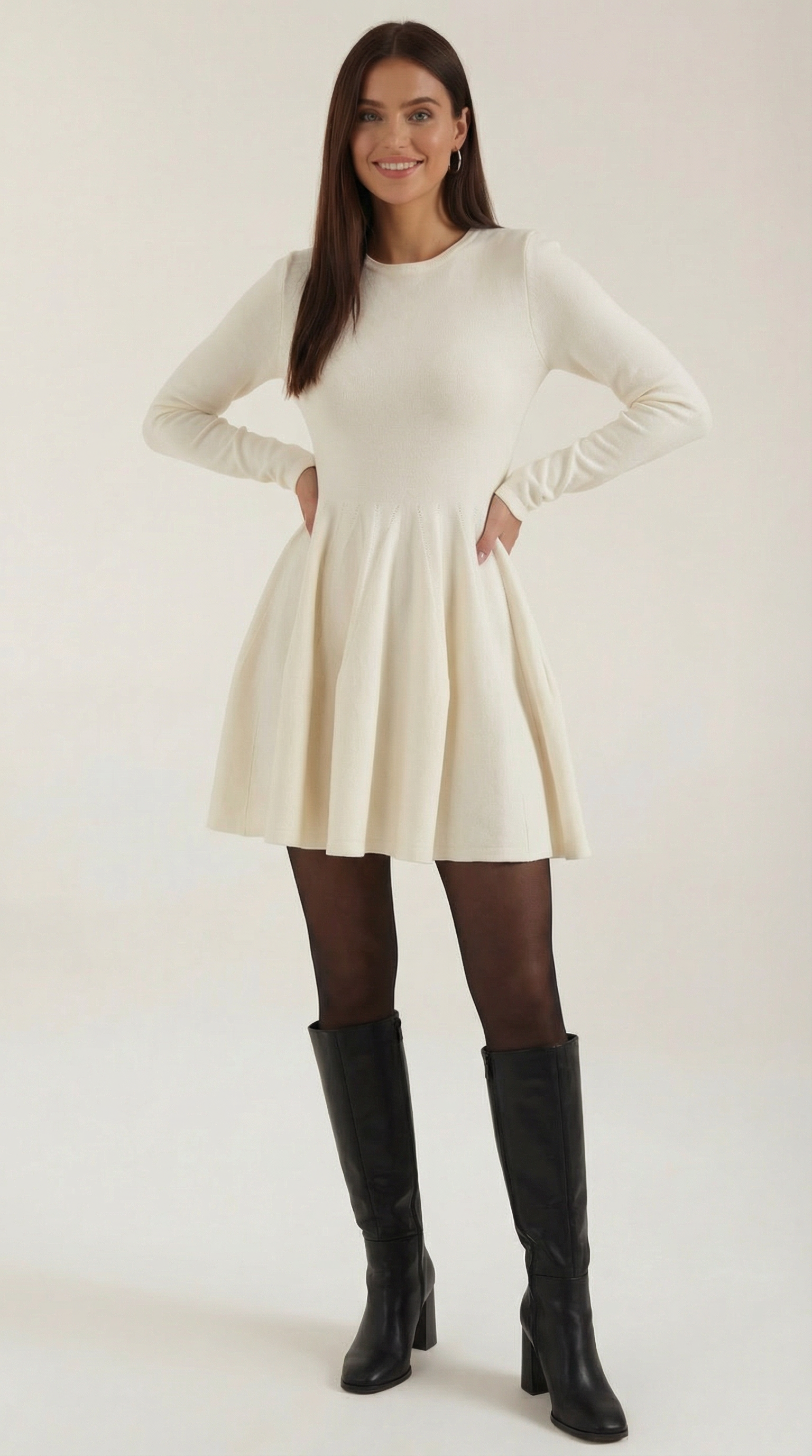Long Sleeve Pleated Mini Dress