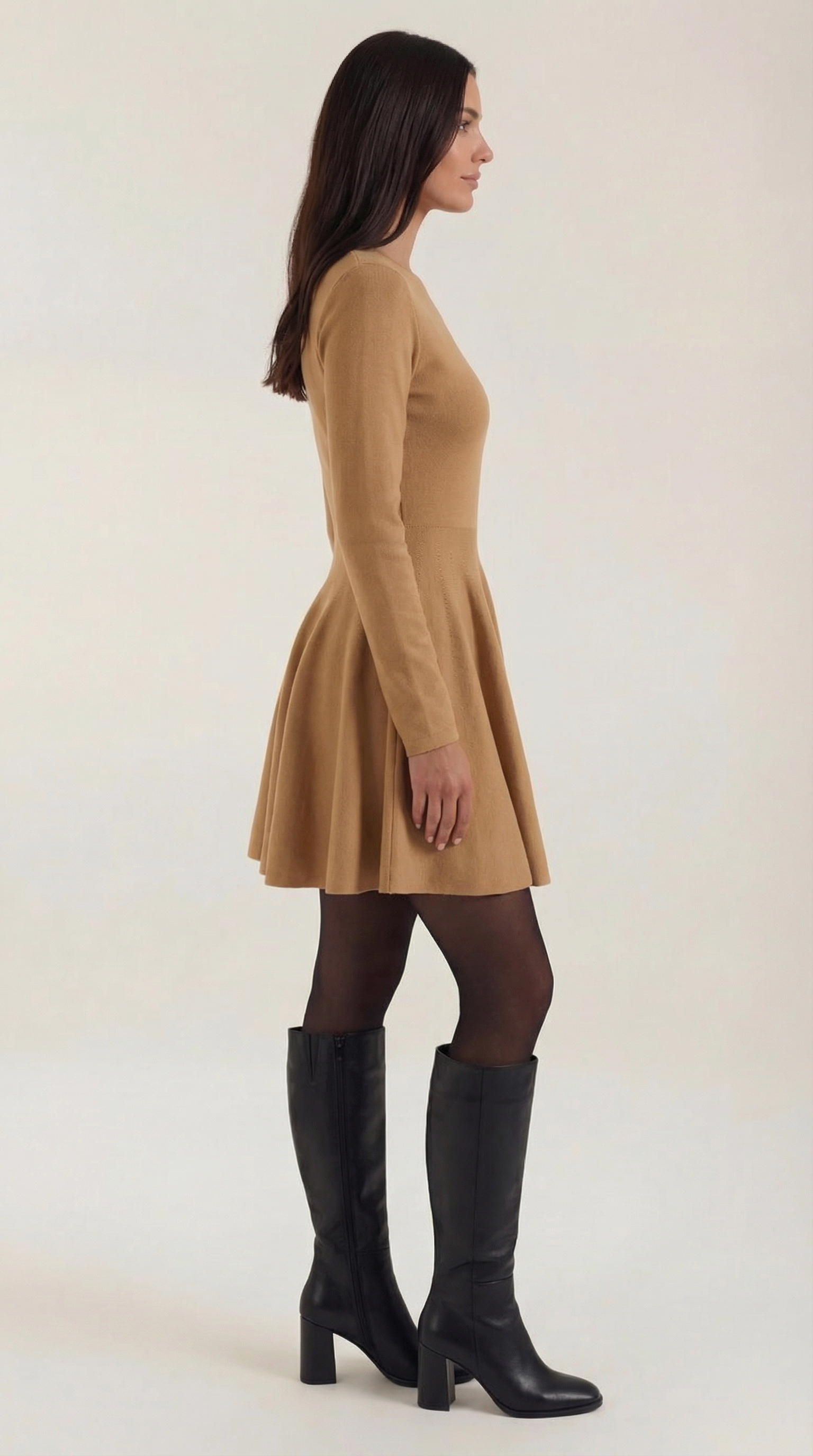 Long Sleeve Pleated Mini Dress