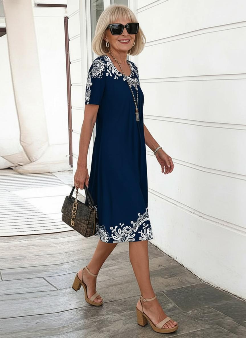 Round Neck Floral A-Line Dress