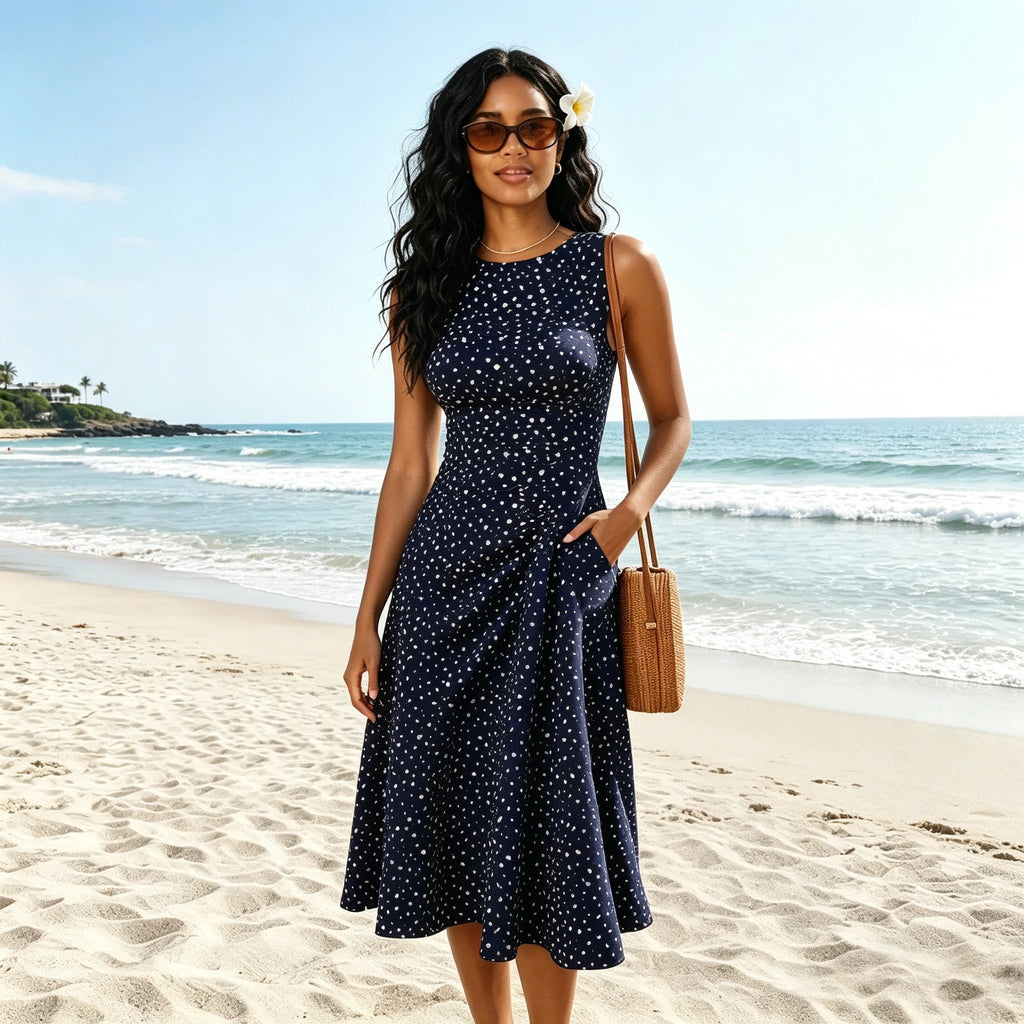 Polka Dot Fit and Flare Midi Dress
