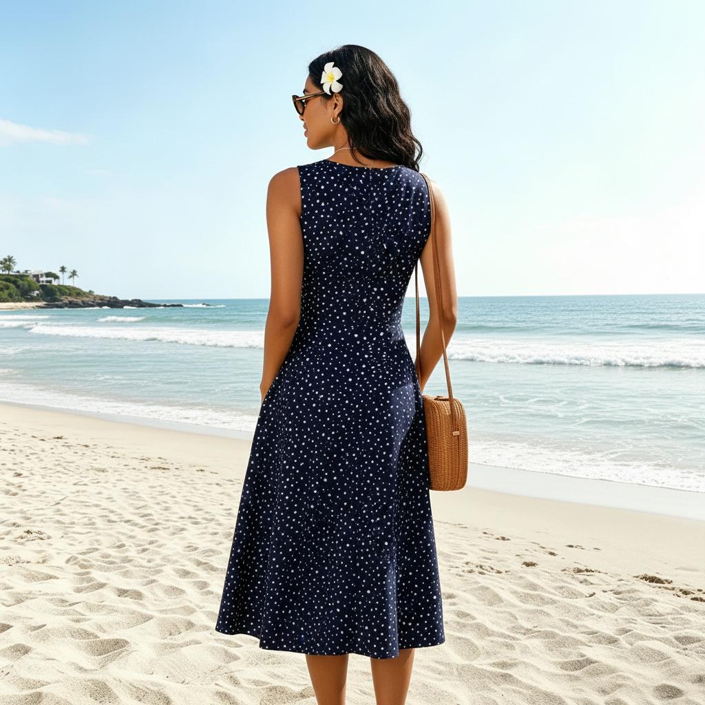 Polka Dot Fit and Flare Midi Dress