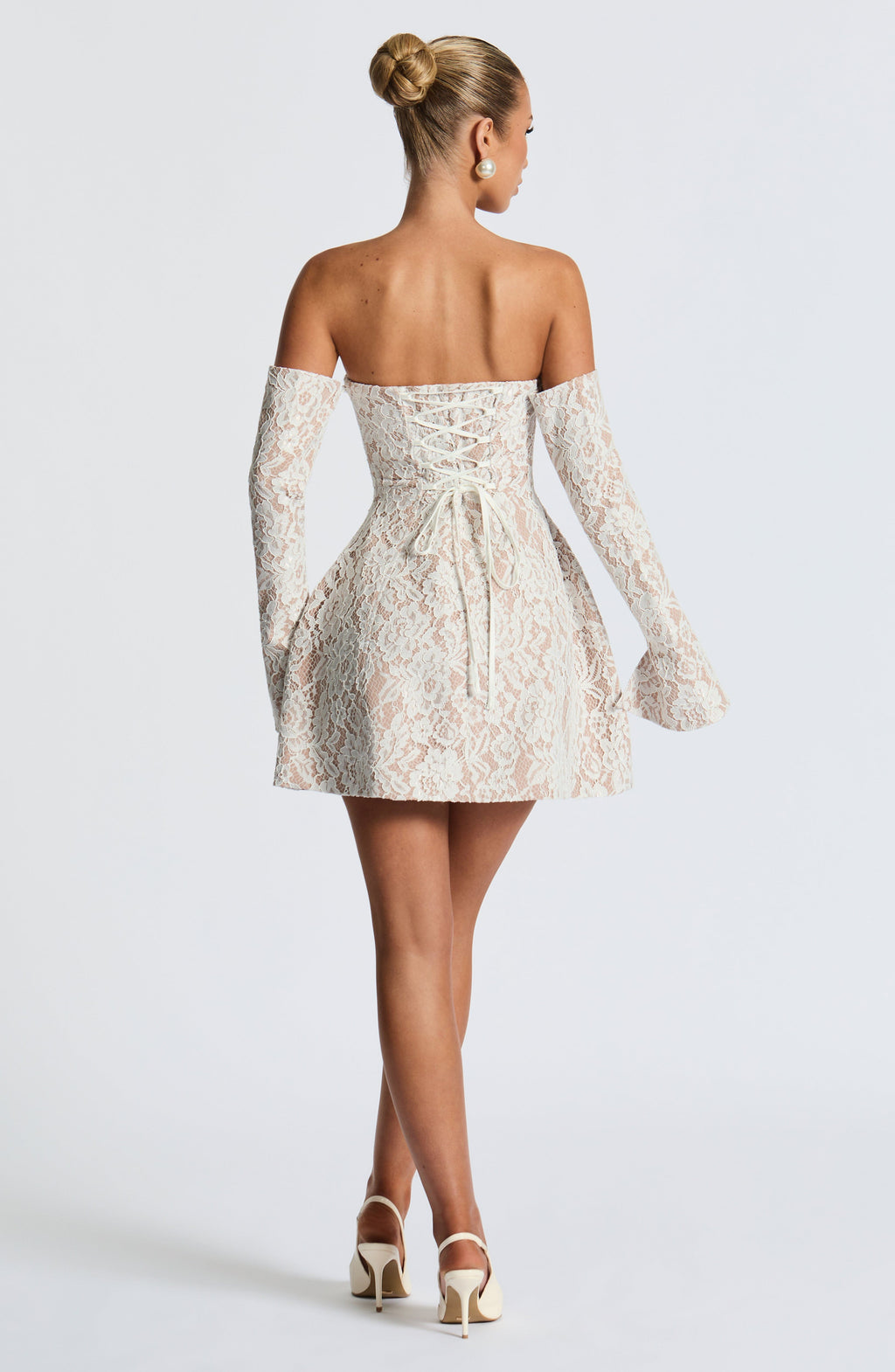 Ivory Strapless Lace Overlay Mini Dress