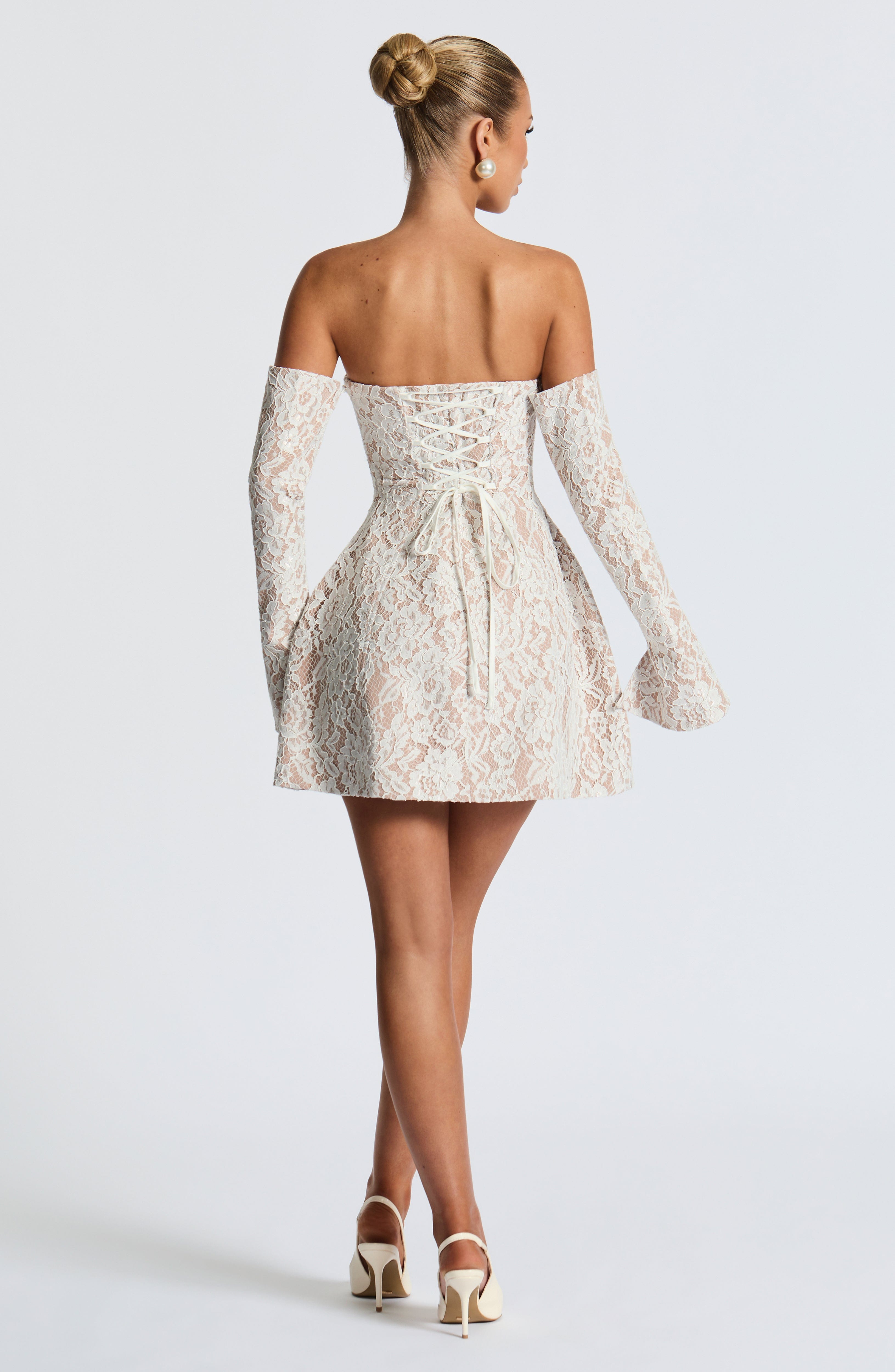 Ivory Strapless Lace Overlay Mini Dress